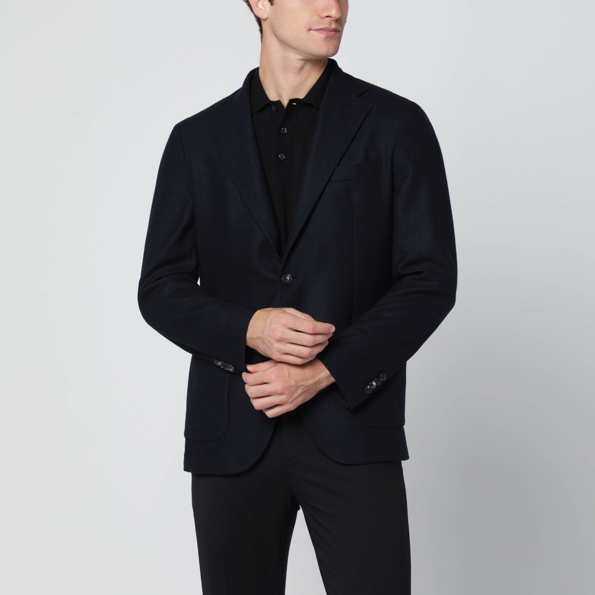 Santaniello Navy blue single-breasted wool jacket Santaniello