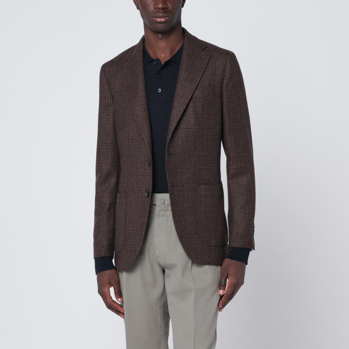 Santaniello Brown jacket in Prince of Wales check