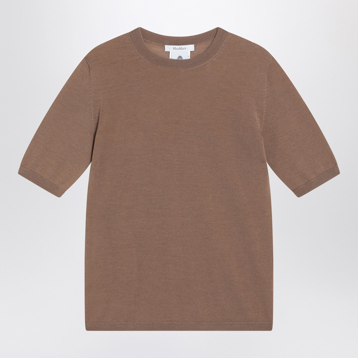 Max Mara Hazelnut-coloured crew neck sweater in wool Max Mara
