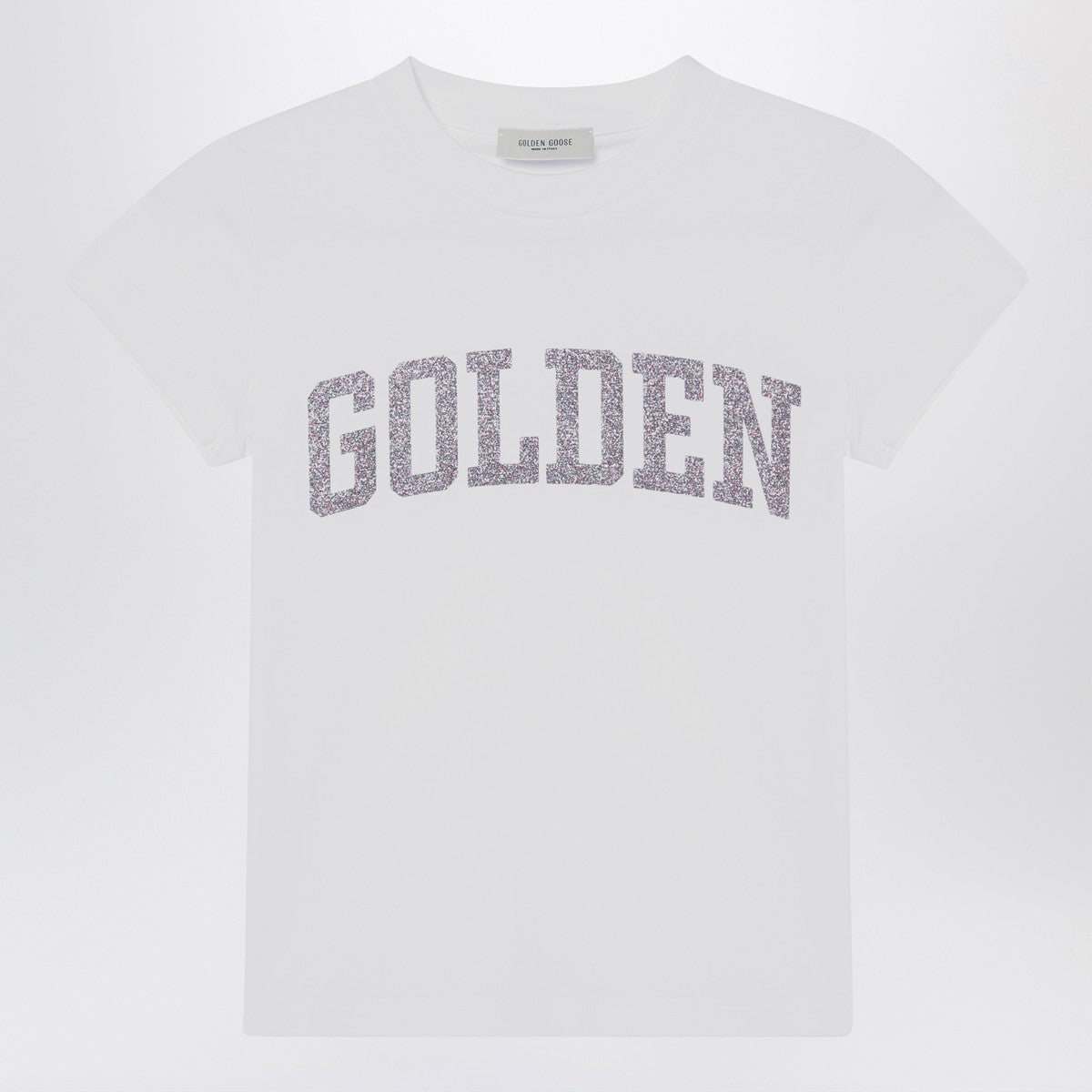 Golden Goose White T-shirt with Glitter Logo Golden Goose