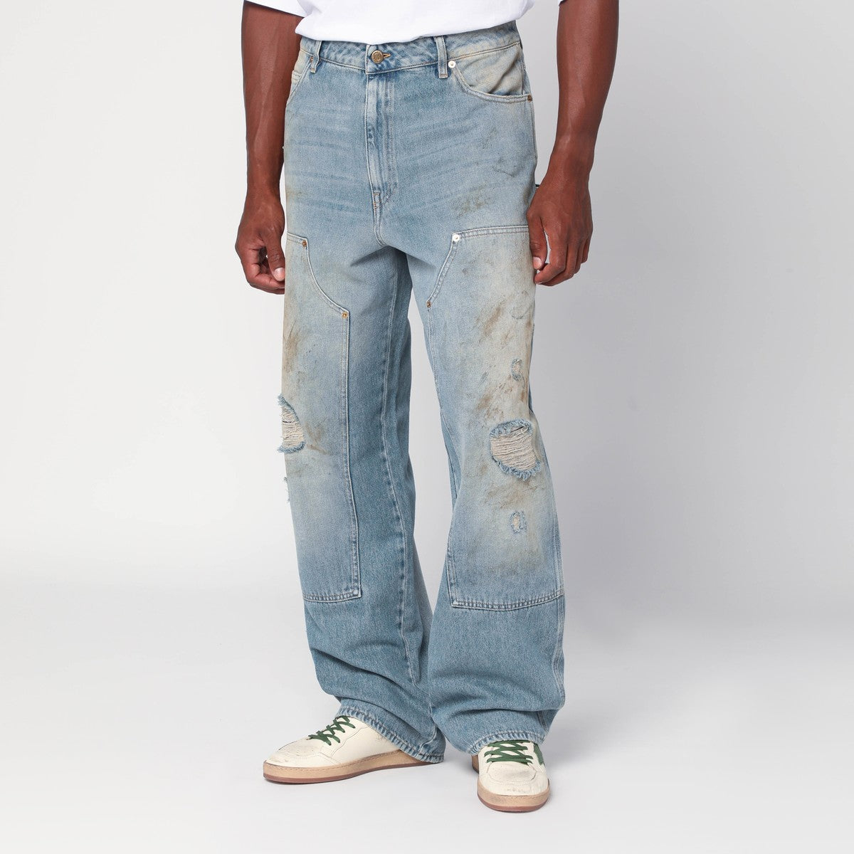 Golden Goose Light blue jeans with sand wash distressed effect Golden Goose