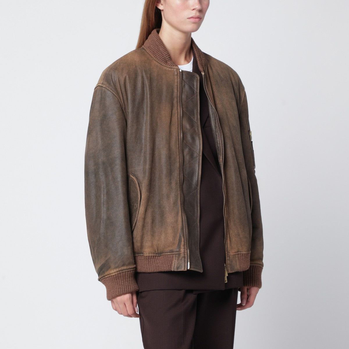 Golden Goose Vintage-effect brown bomber Golden Goose