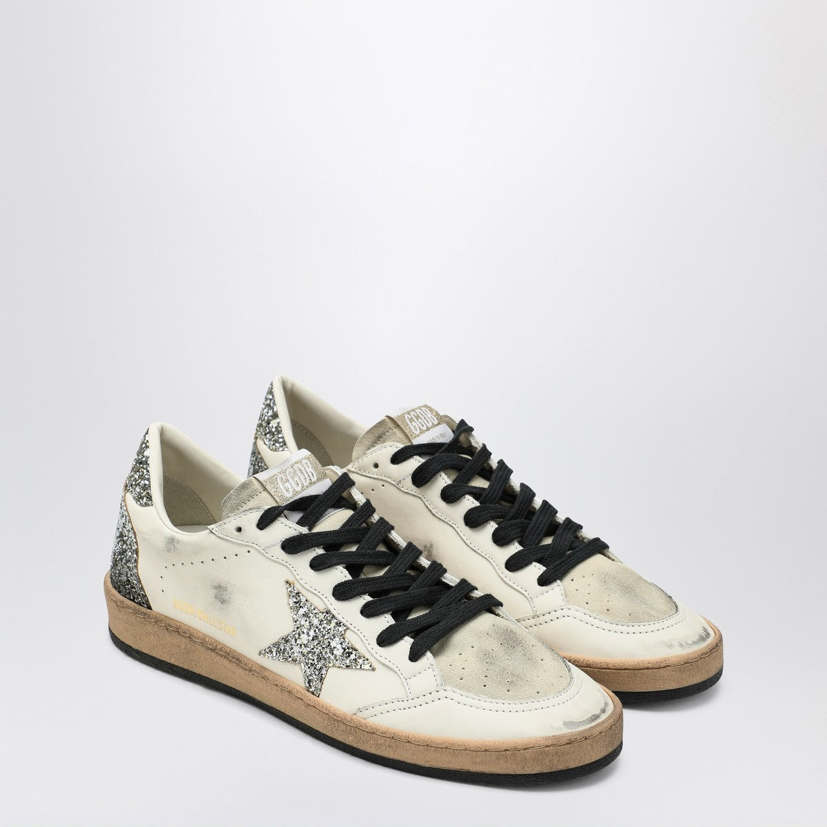 Golden Goose Silver/white Ballstar sneaker with glitter Golden Goose