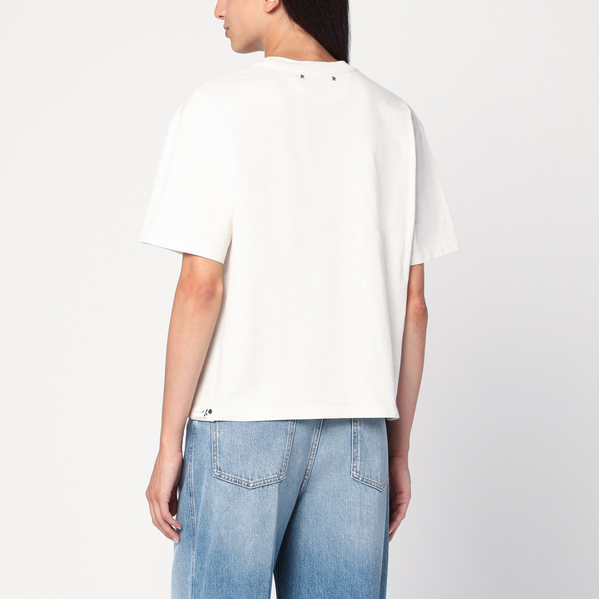Golden Goose White T-shirt with rose Golden Goose