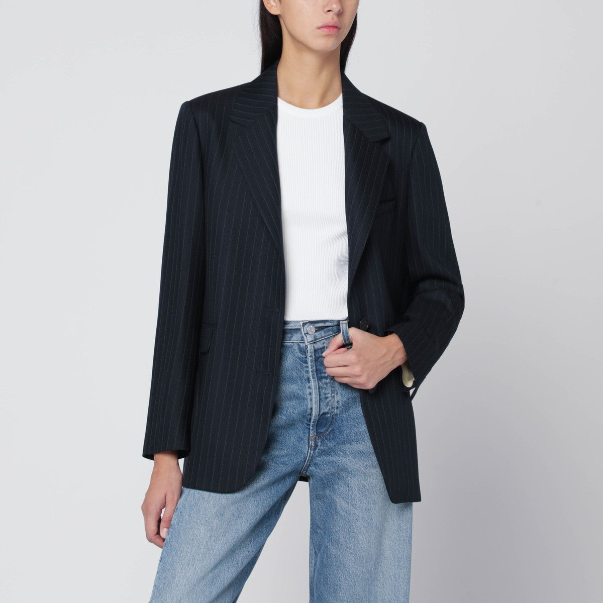 Golden Goose Blue pinstriped single-breasted blazer in wool Golden Goose