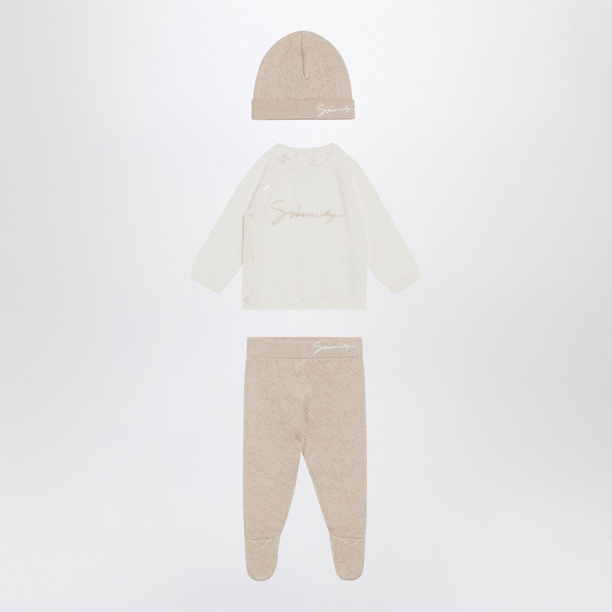 Givenchy Three-piece white/beige cotton and cashmere set Givenchy