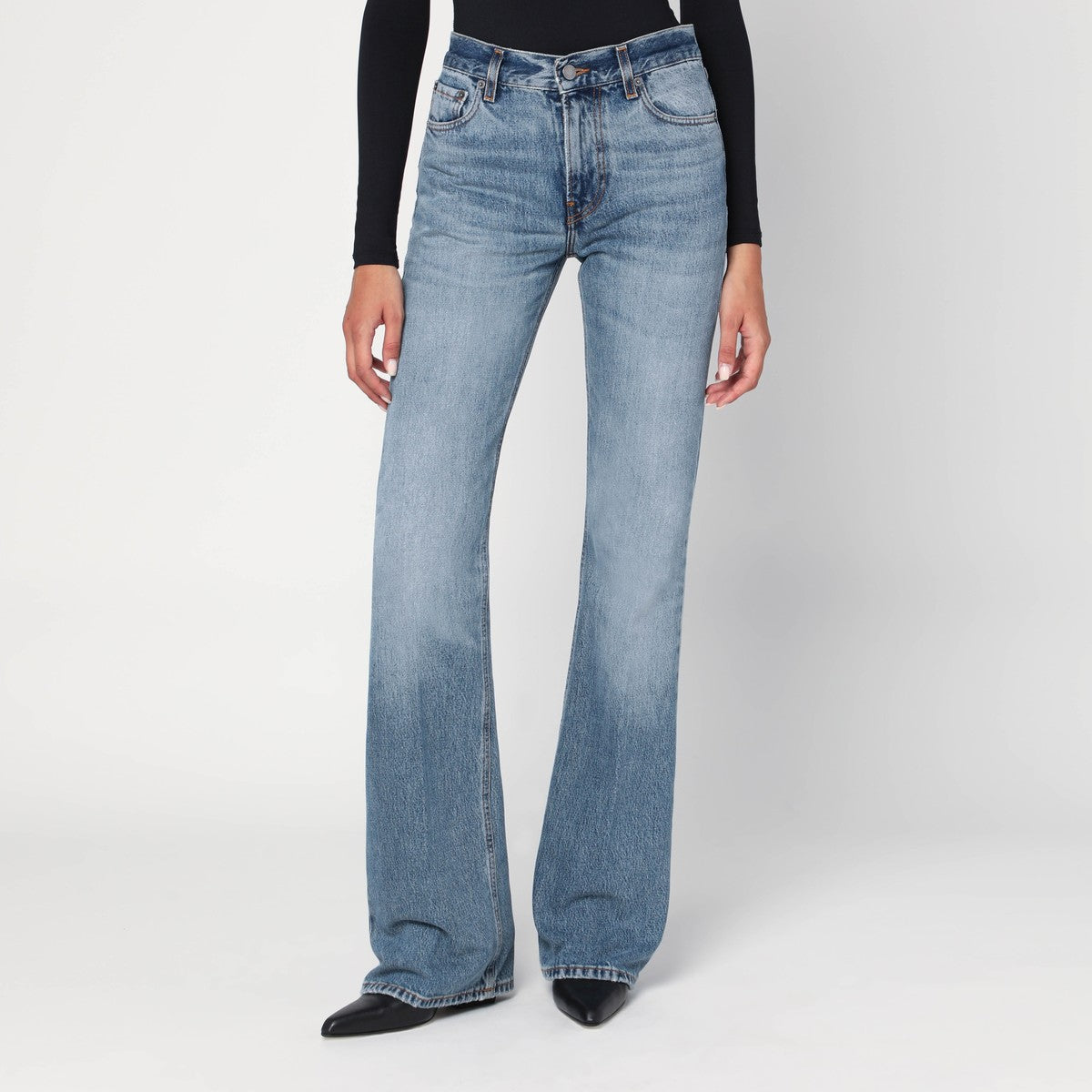 HAIKURE Flared Flora jeans in blue with washed effect Haikure