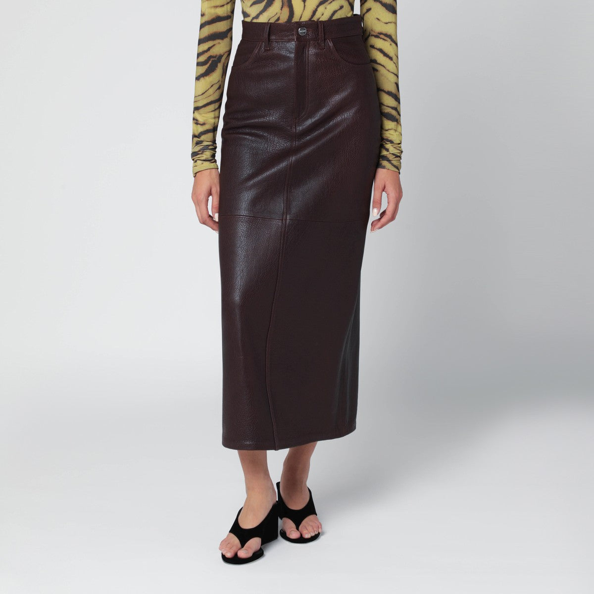 IVY OAK Burgundy leather midi skirt Ivy Oak