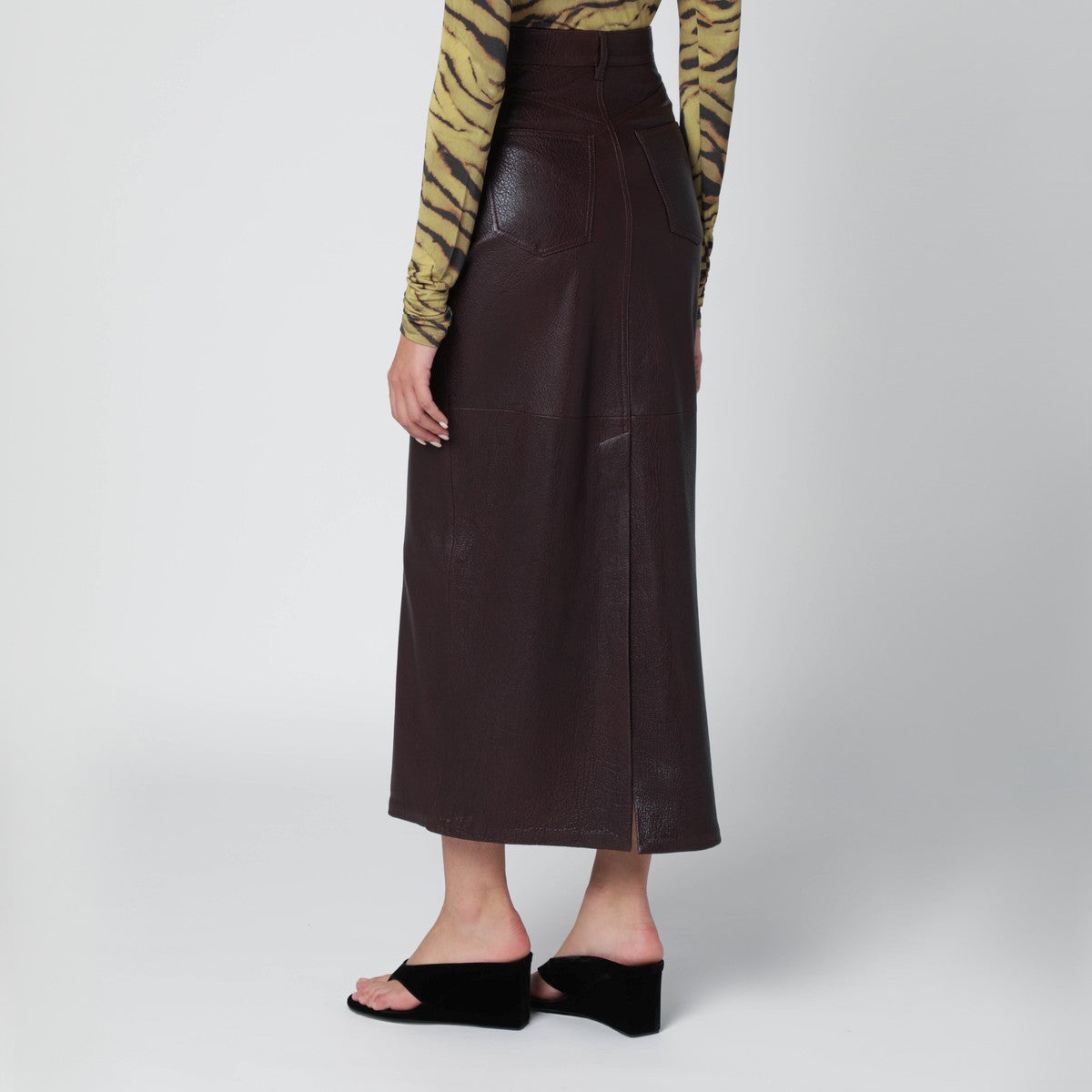 IVY OAK Burgundy leather midi skirt Ivy Oak