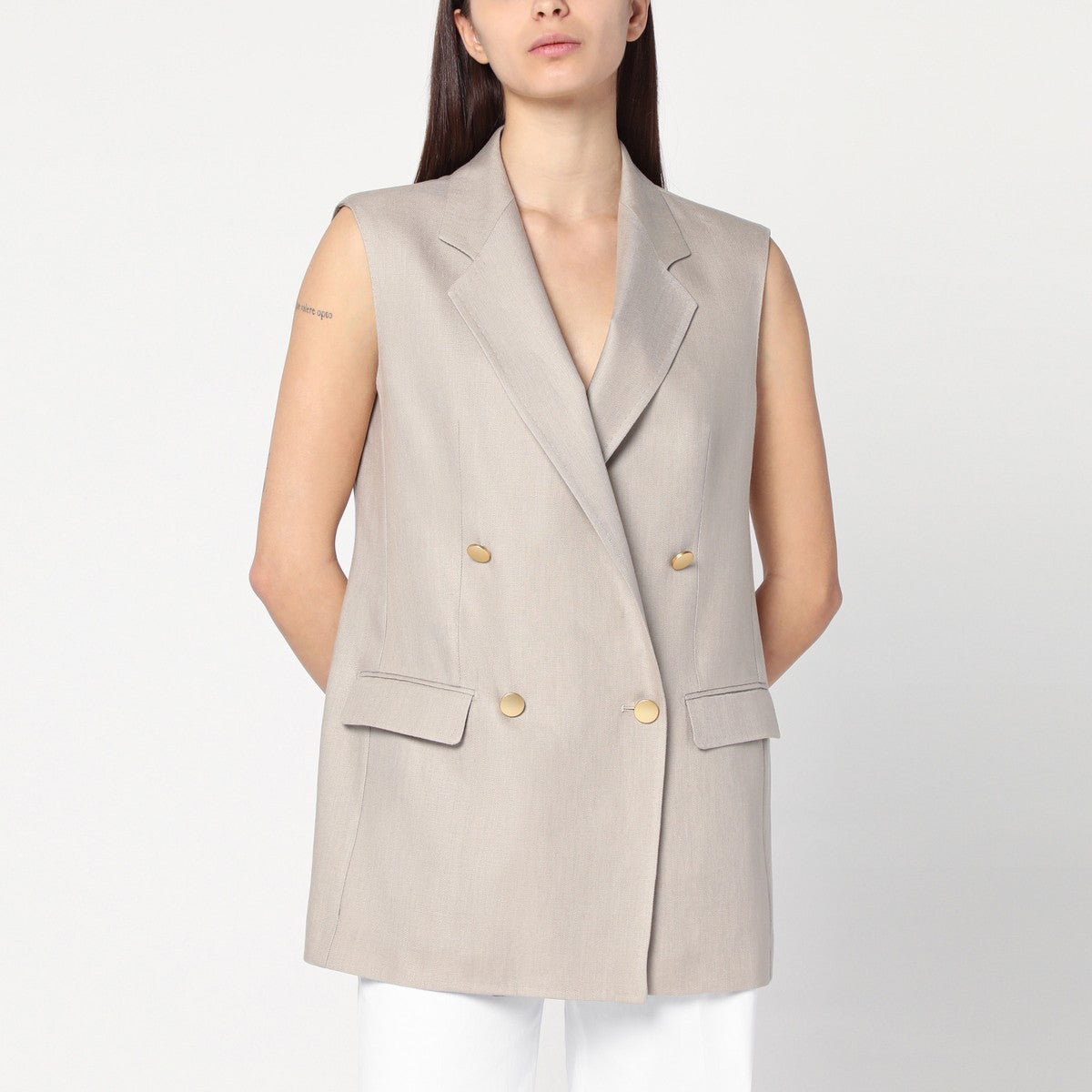 Tagliatore Beige double-breasted linen vest Tagliatore