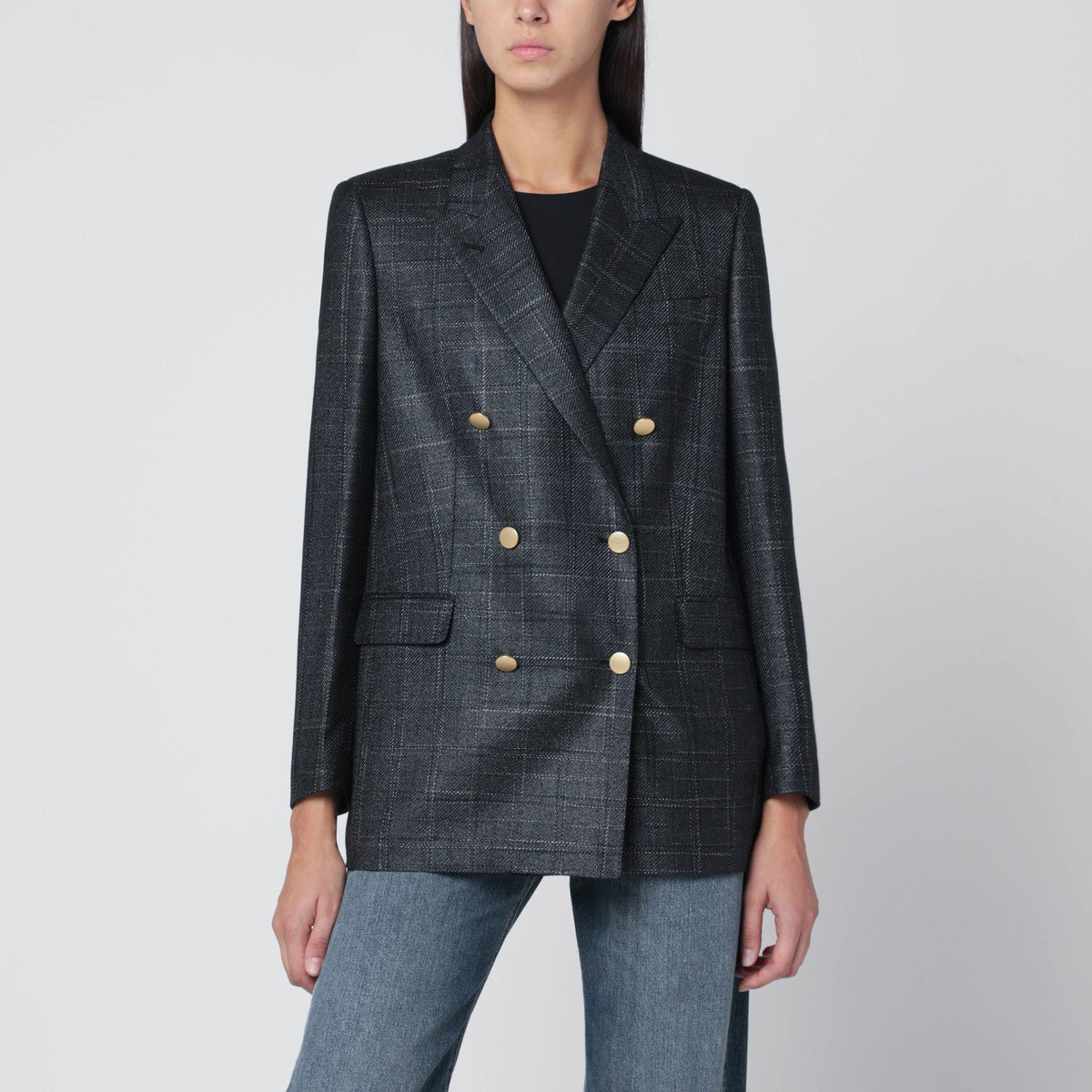 Tagliatore Black double-breasted checked wool blazer Tagliatore