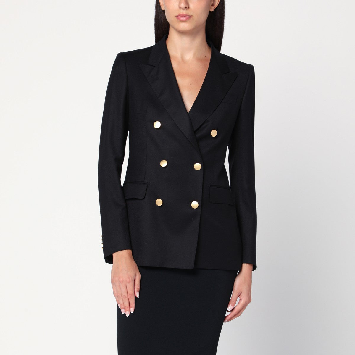 Tagliatore Black double-breasted jacket in wool and silk Tagliatore