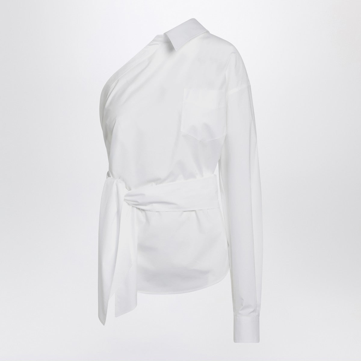 Moschino One-shoulder white shirt with sash Moschino