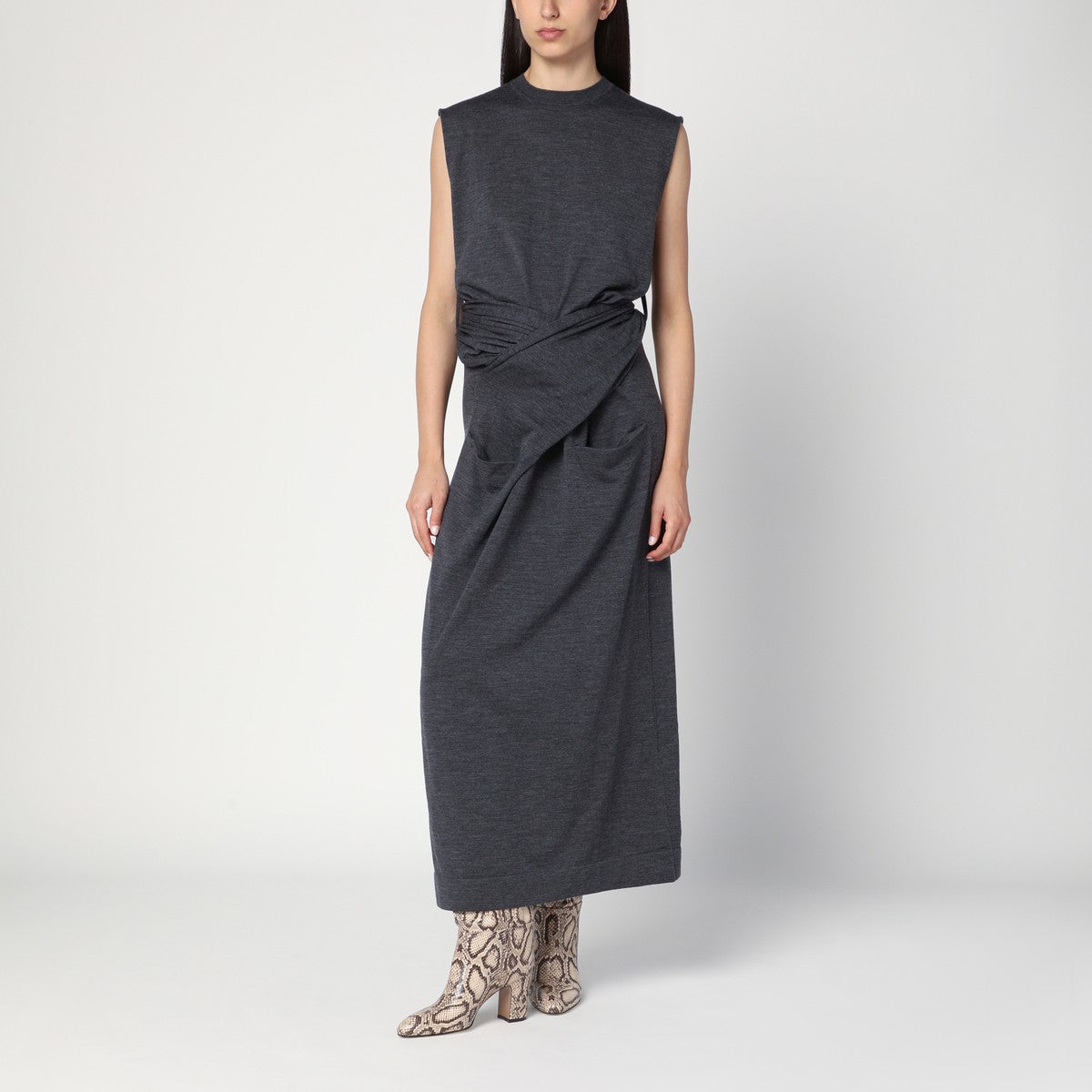 Jil Sander Gray dress in wool with crossover detail Jil Sander