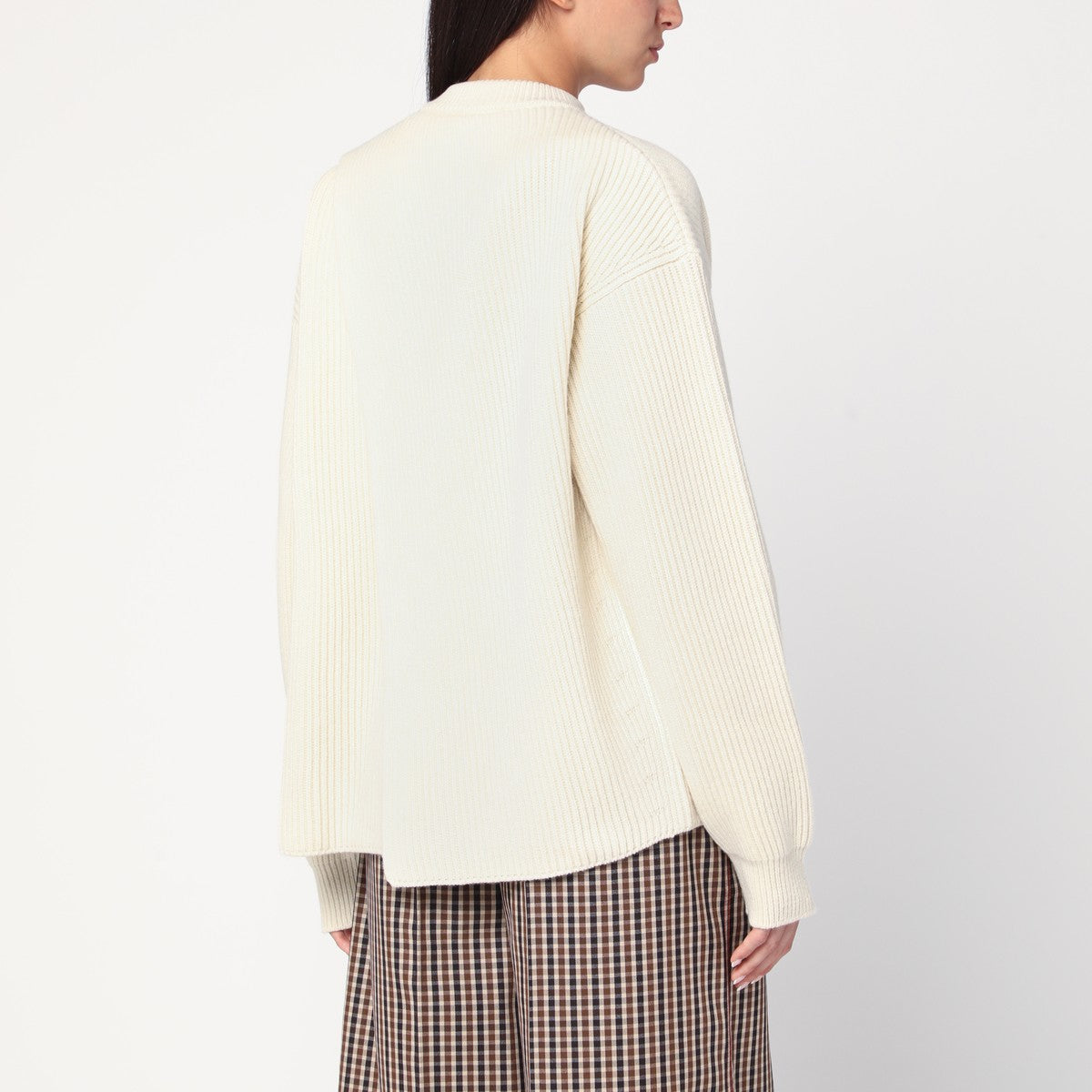Jil Sander White ribbed crewneck sweater Jil Sander