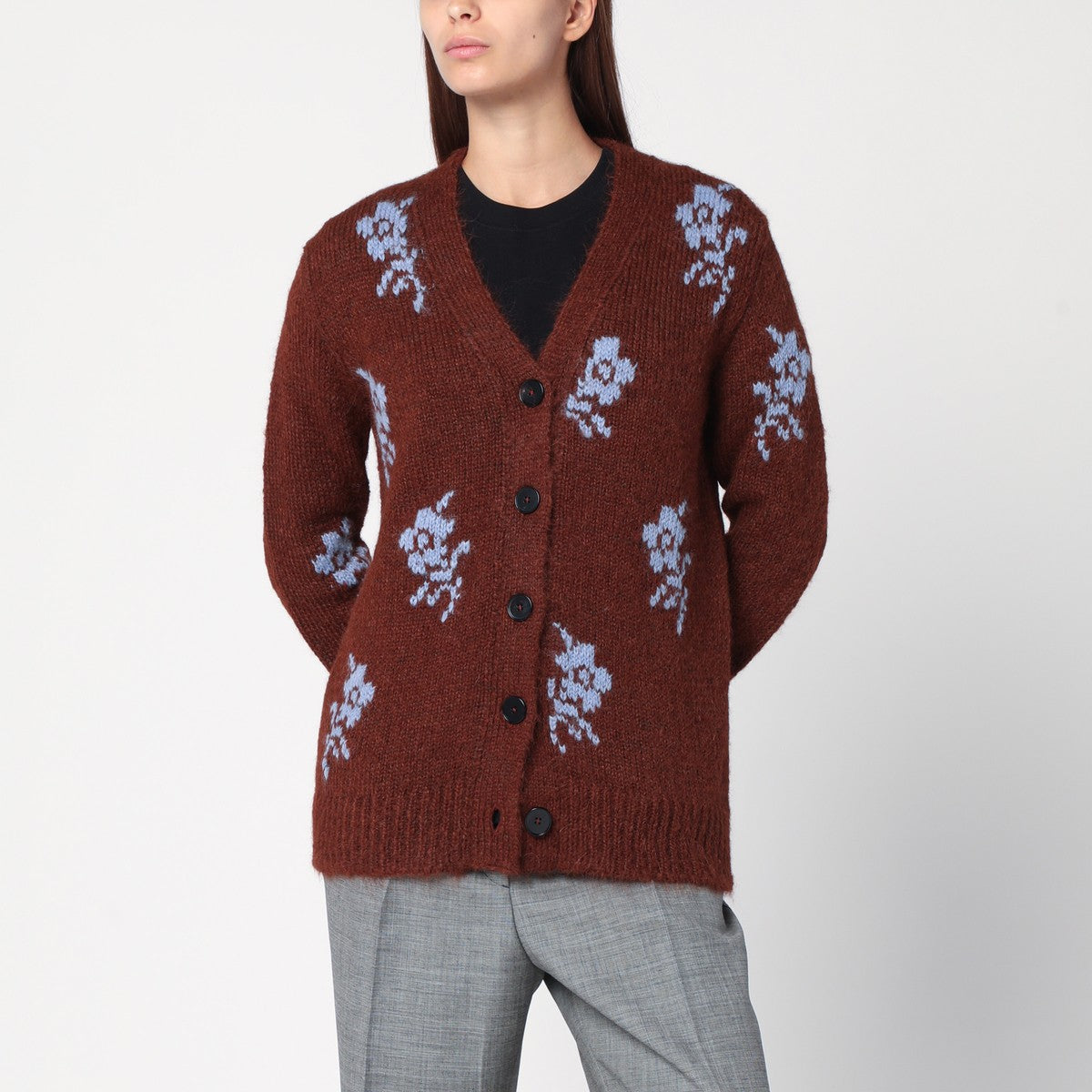 Jil Sander Brown cardigan with floral inlay Jil Sander