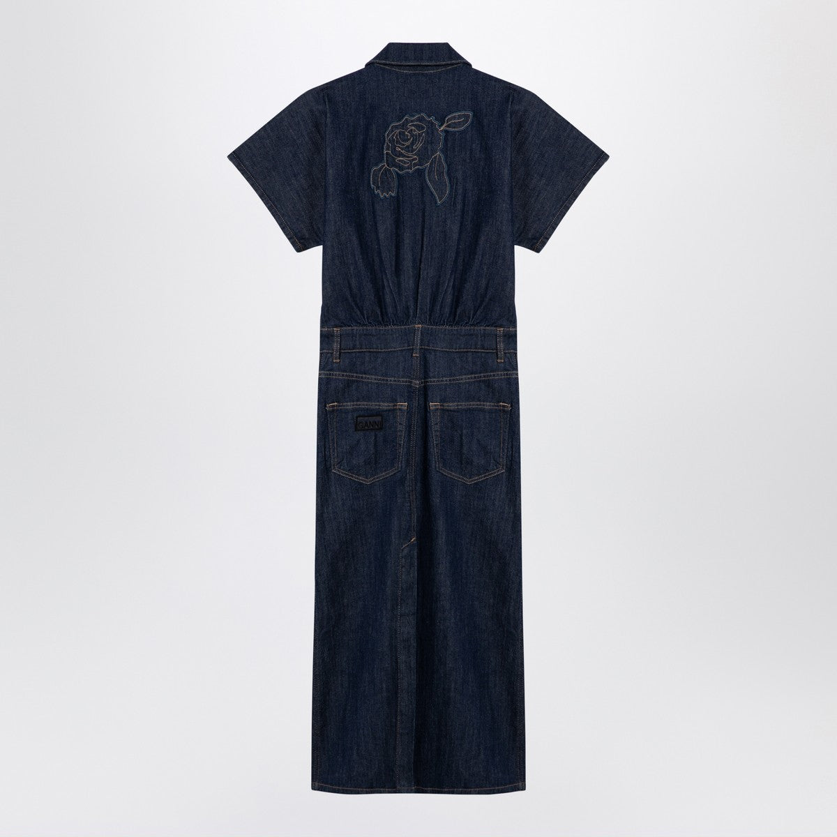 GANNI Blue midi dress in organic denim Ganni