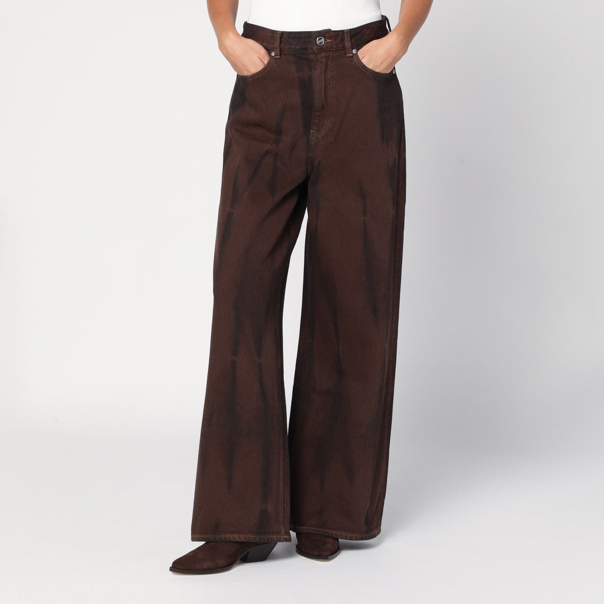 GANNI Wide-leg brown jeans Ganni