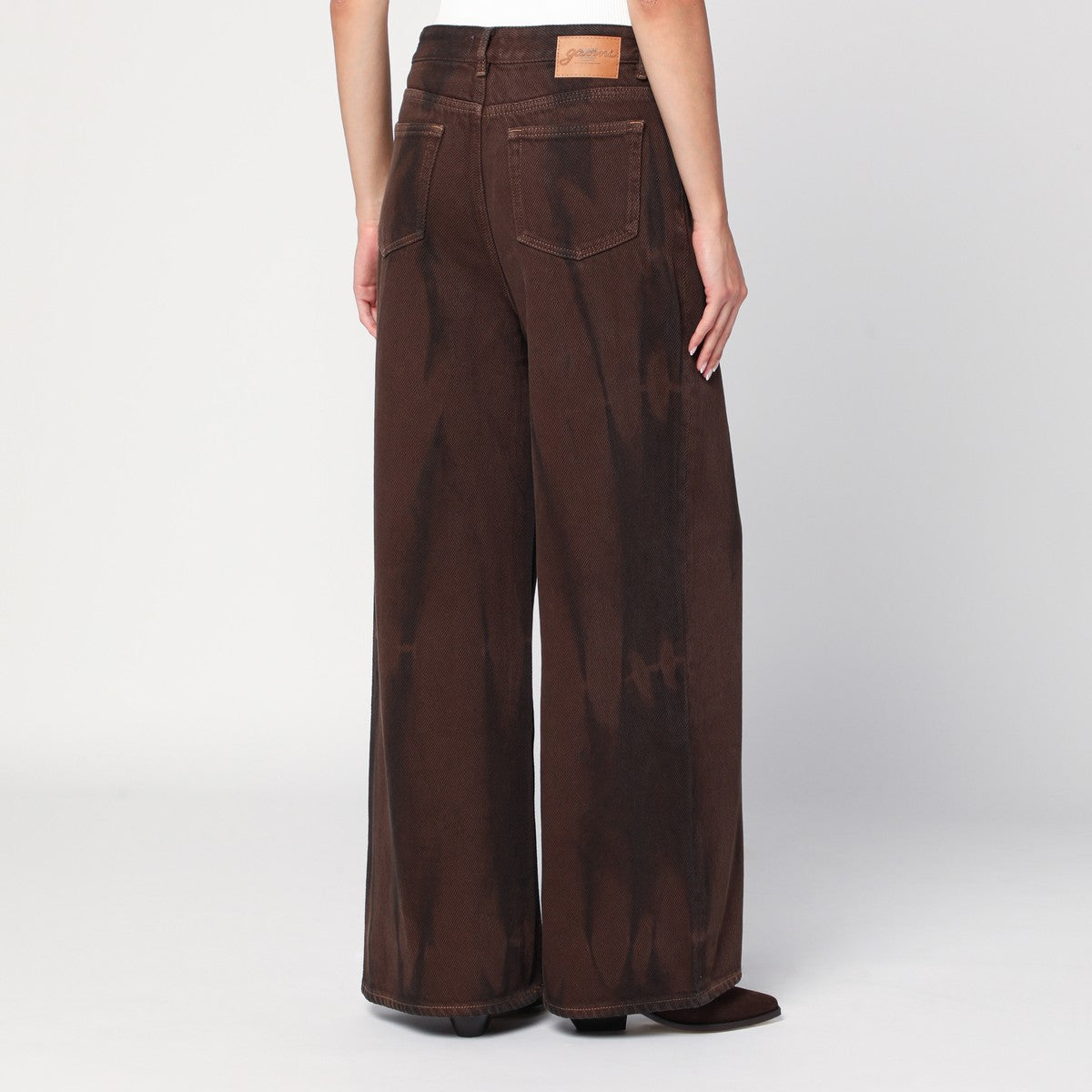 GANNI Wide-leg brown jeans Ganni
