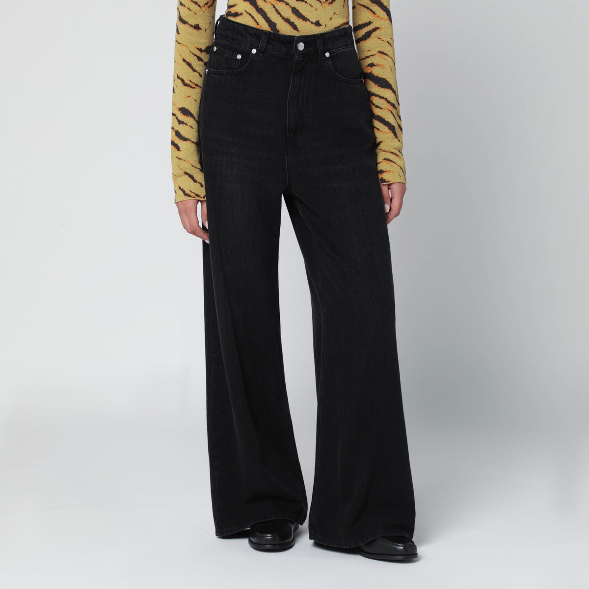 GANNI Black washed-effect baggy jeans Ganni