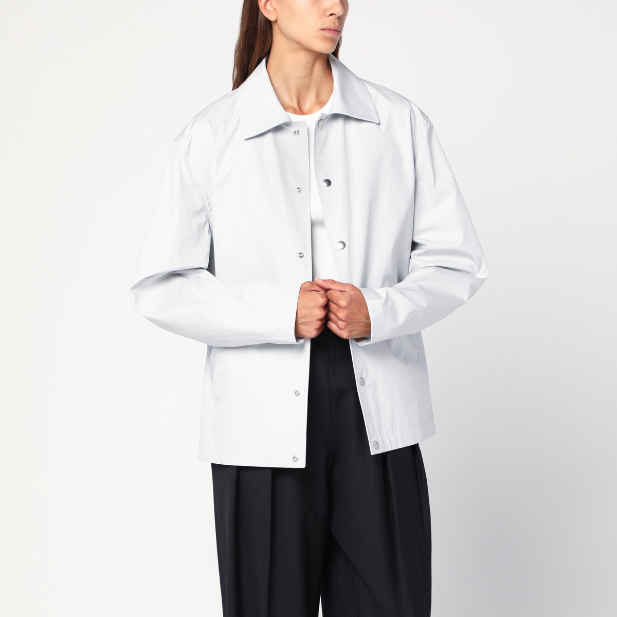 Jil Sander Light grey cotton taffeta jacket with logo Jil Sander