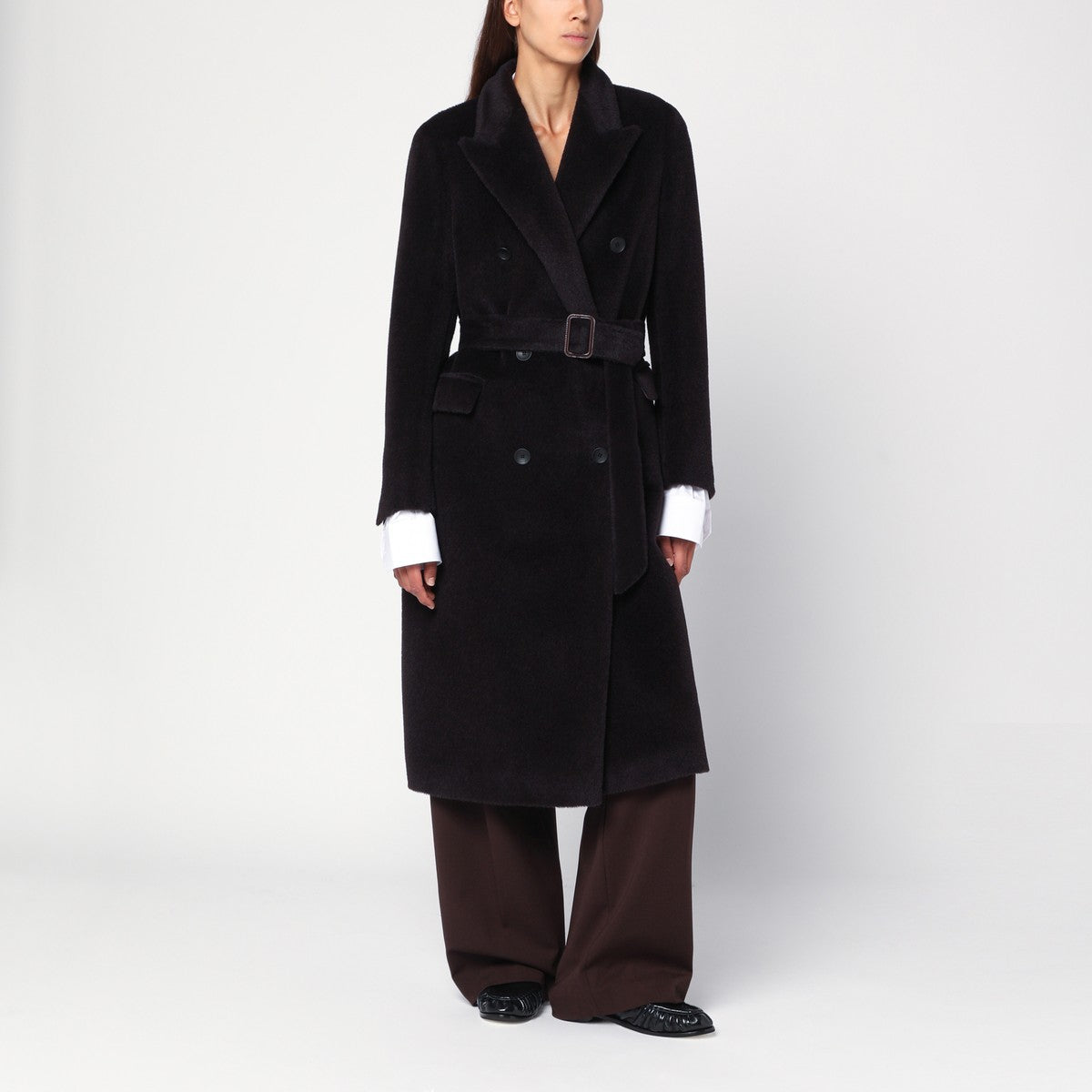 Tagliatore Brown alpaca-blend belted coat Tagliatore