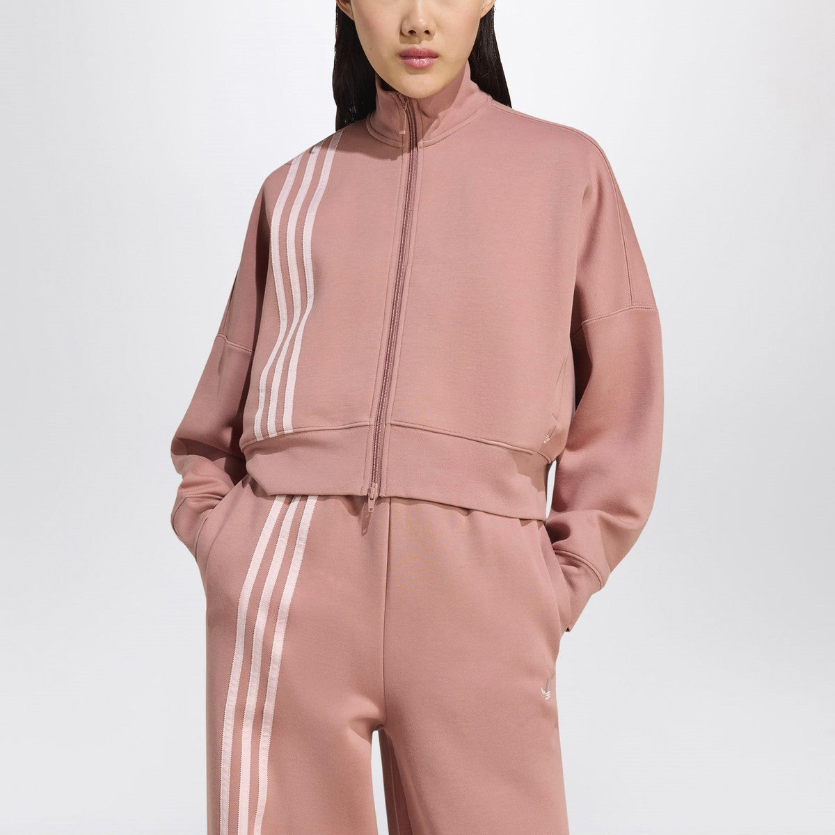 adidas Originals Off Placed 3-Stripes zip sweatshirt pink adidas Originals
