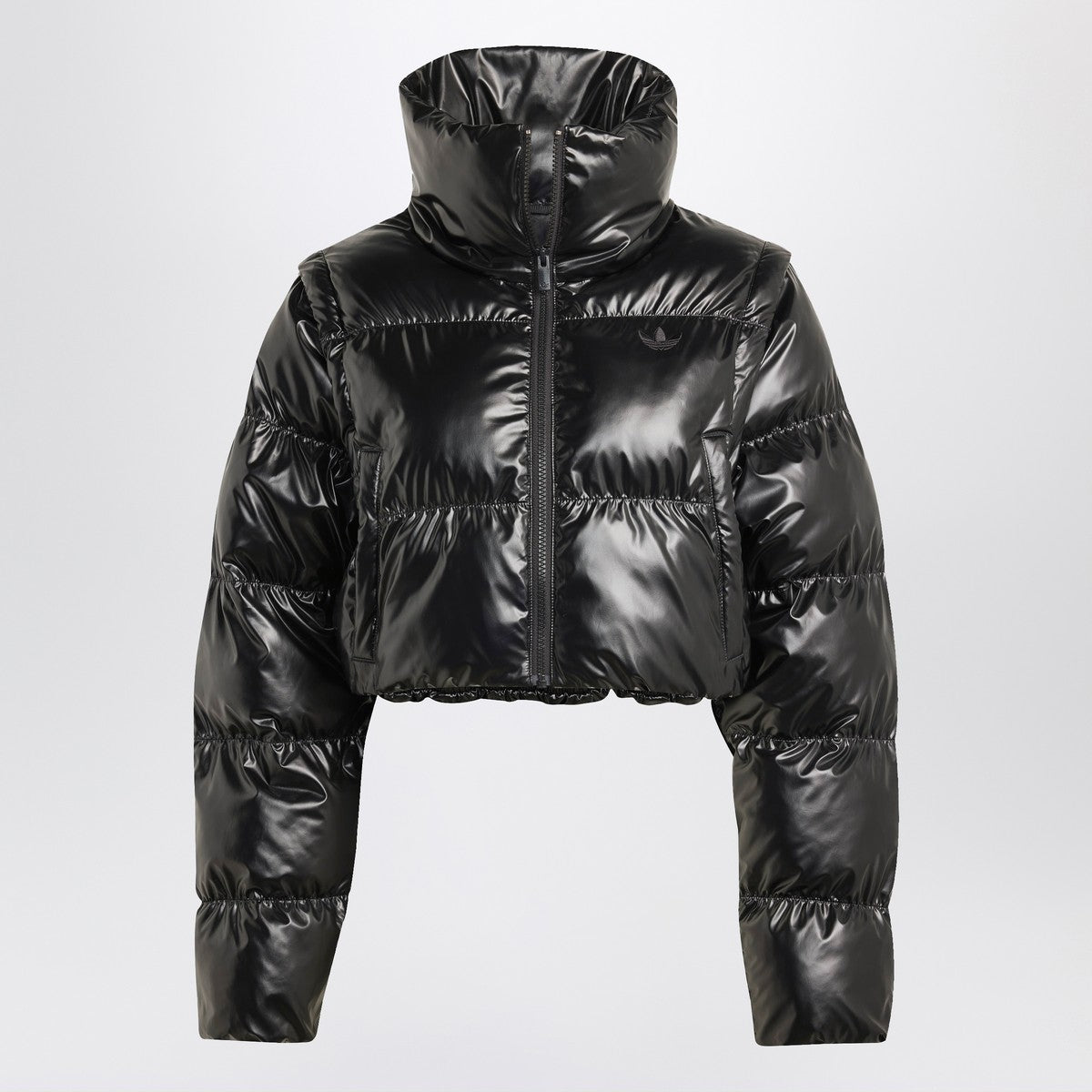 adidas Originals Shiny black convertible cropped puffer jacket adidas Originals