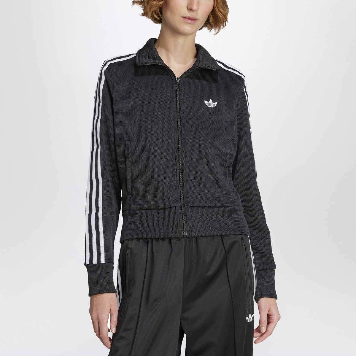 adidas Originals Black zip-up sweatshirt with white stripes adidas Originals