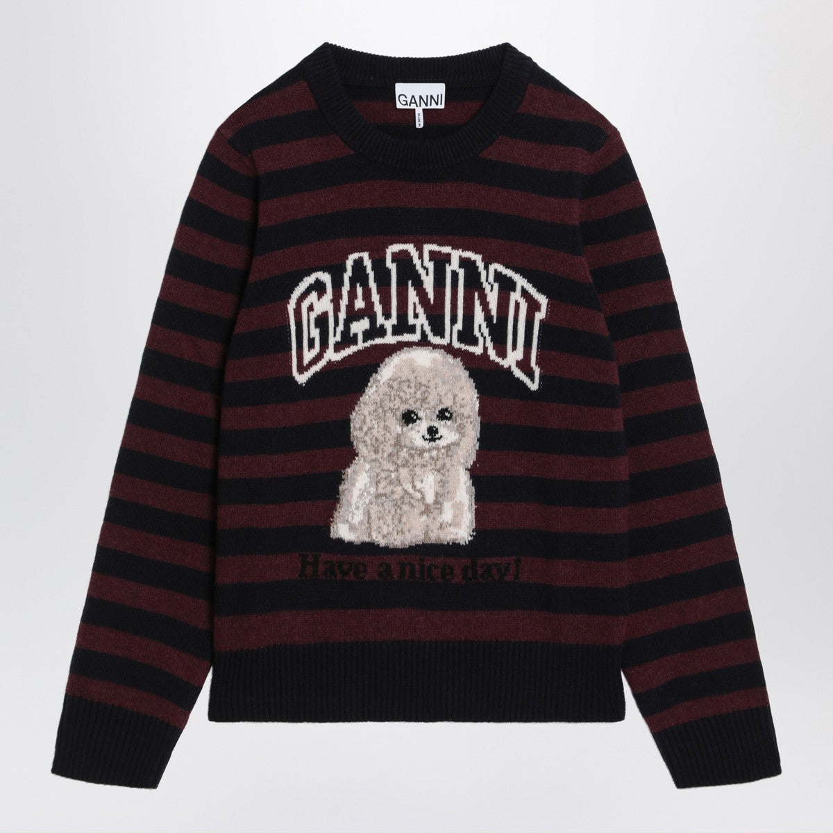 GANNI Striped sweater with poodle Ganni