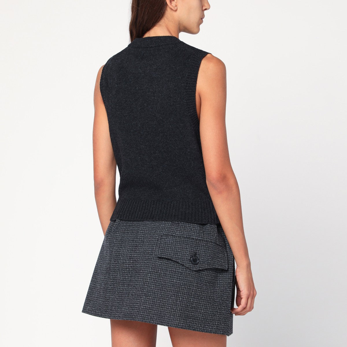 GANNI Dark grey Rose wool-blend vest Ganni