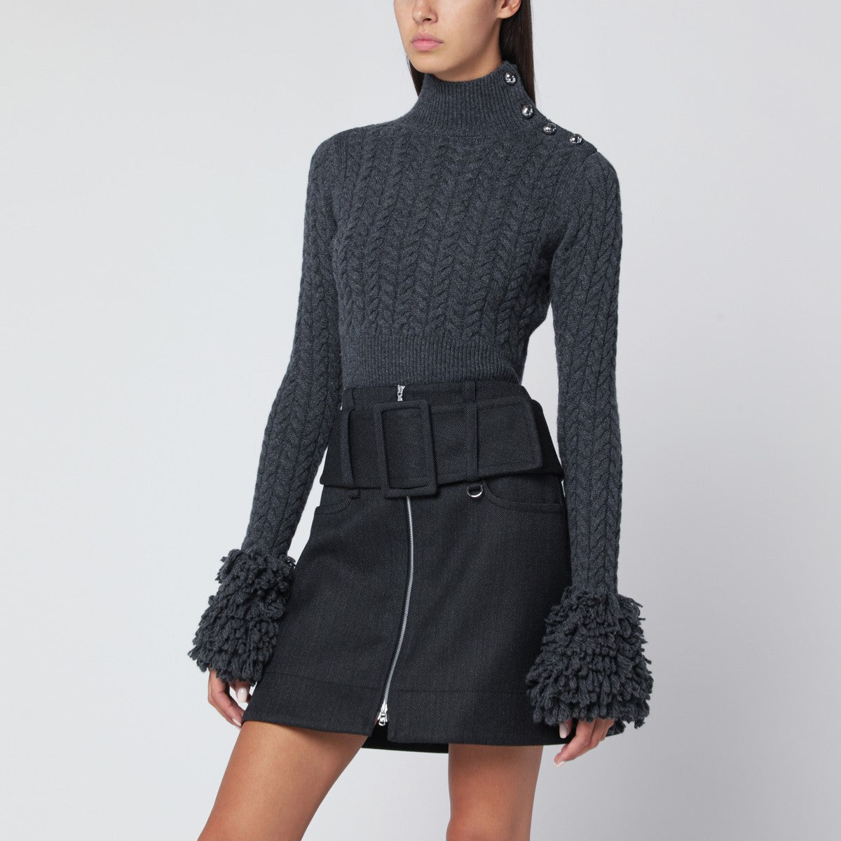 Patou Gray fringed sweater in wool and cashmere Patou