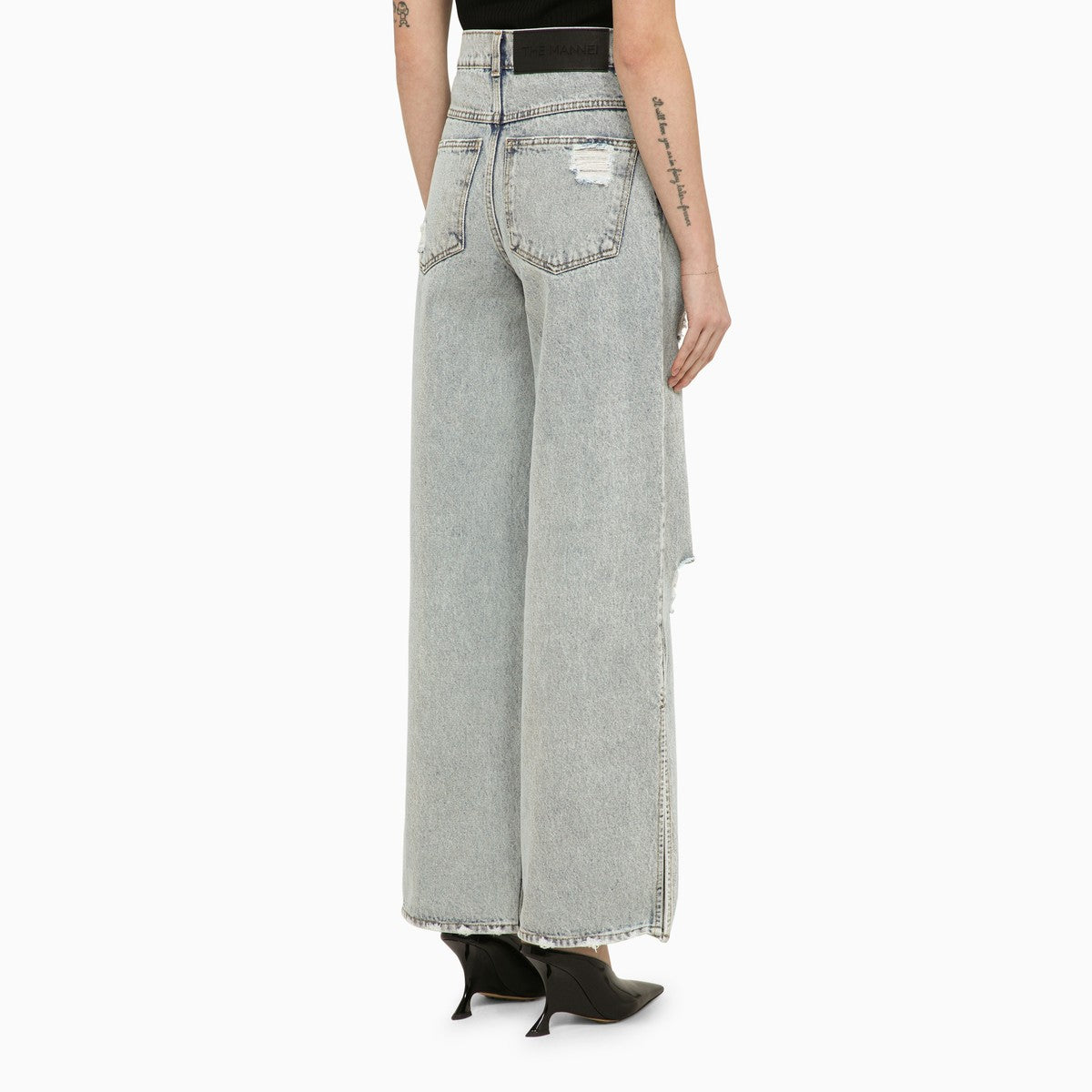 THE MANNEI Lathi blue wide denim jeans with wear The Mannei