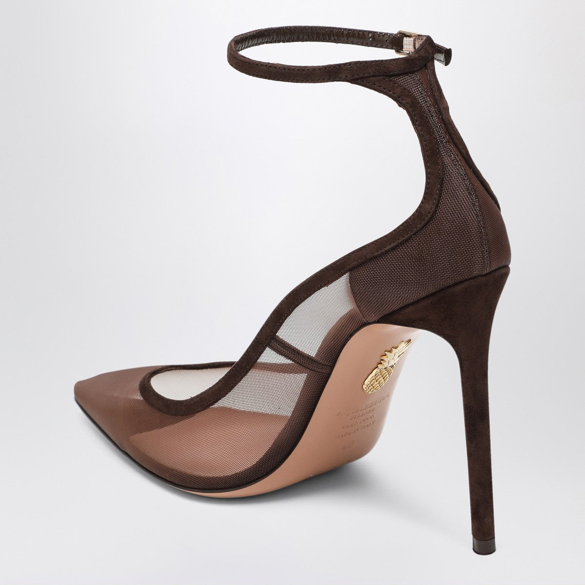 Aquazzura Decolleté Love Affair 85 in mesh with brown suede Aquazzura
