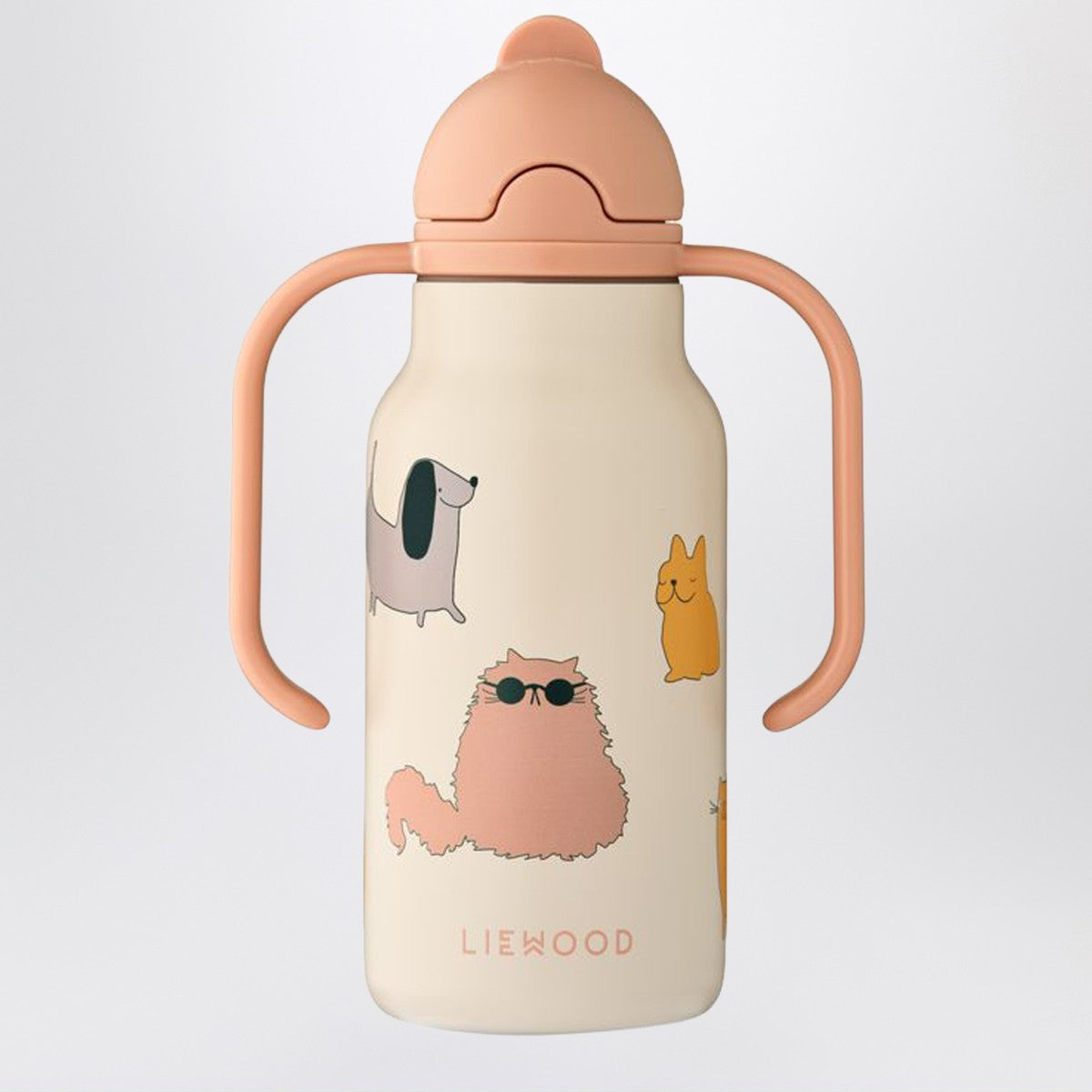 Liewood Pink/sand stainless steel thermal bottle Cats and Dogs Liewood