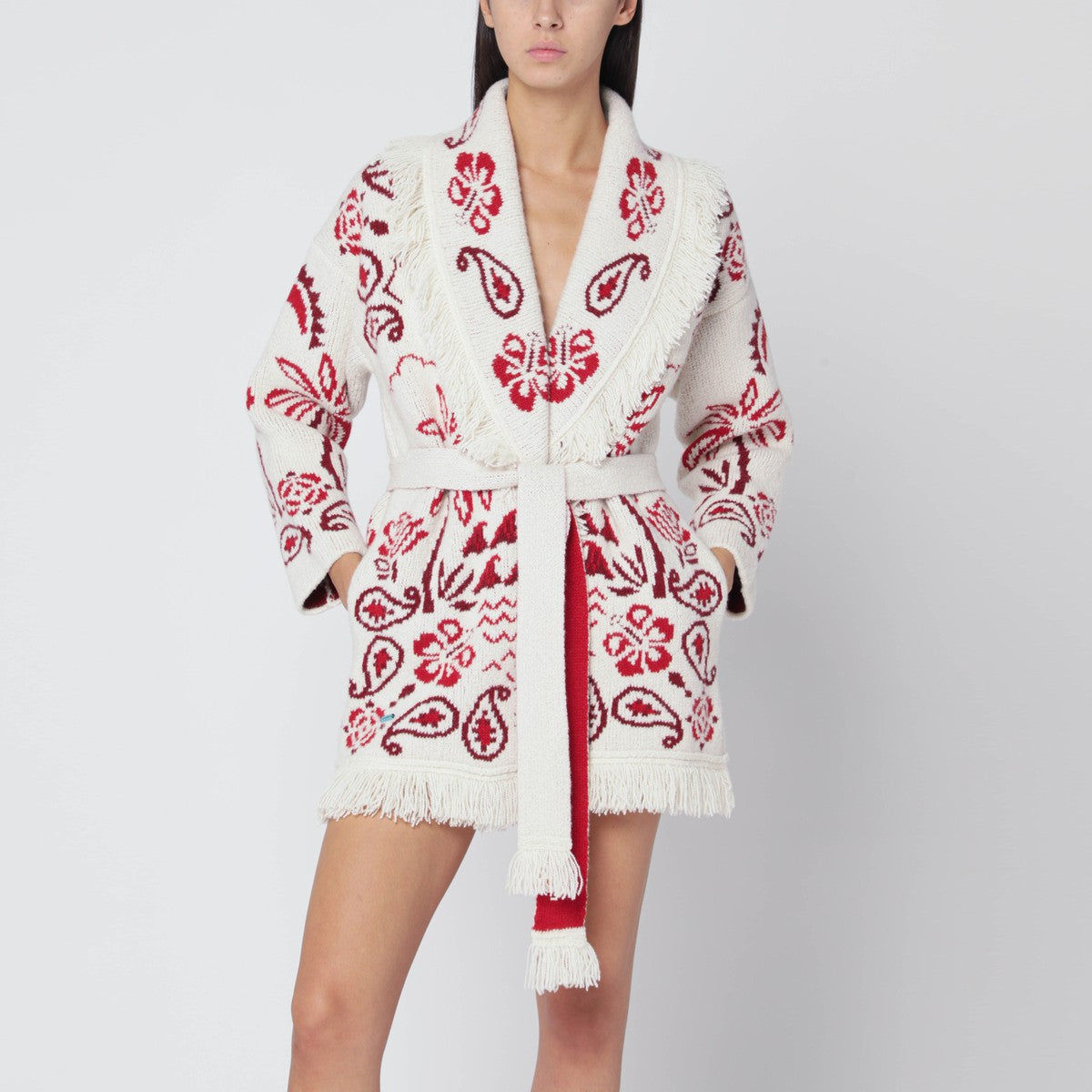 Alanui Chalk white/ruby Glimpse Of Eden cardigan Alanui