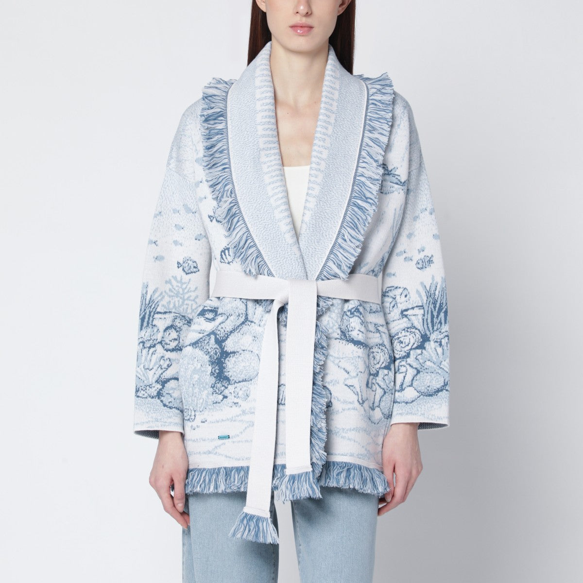 Alanui Deep In The Ocean cardigan in white/light blue Alanui