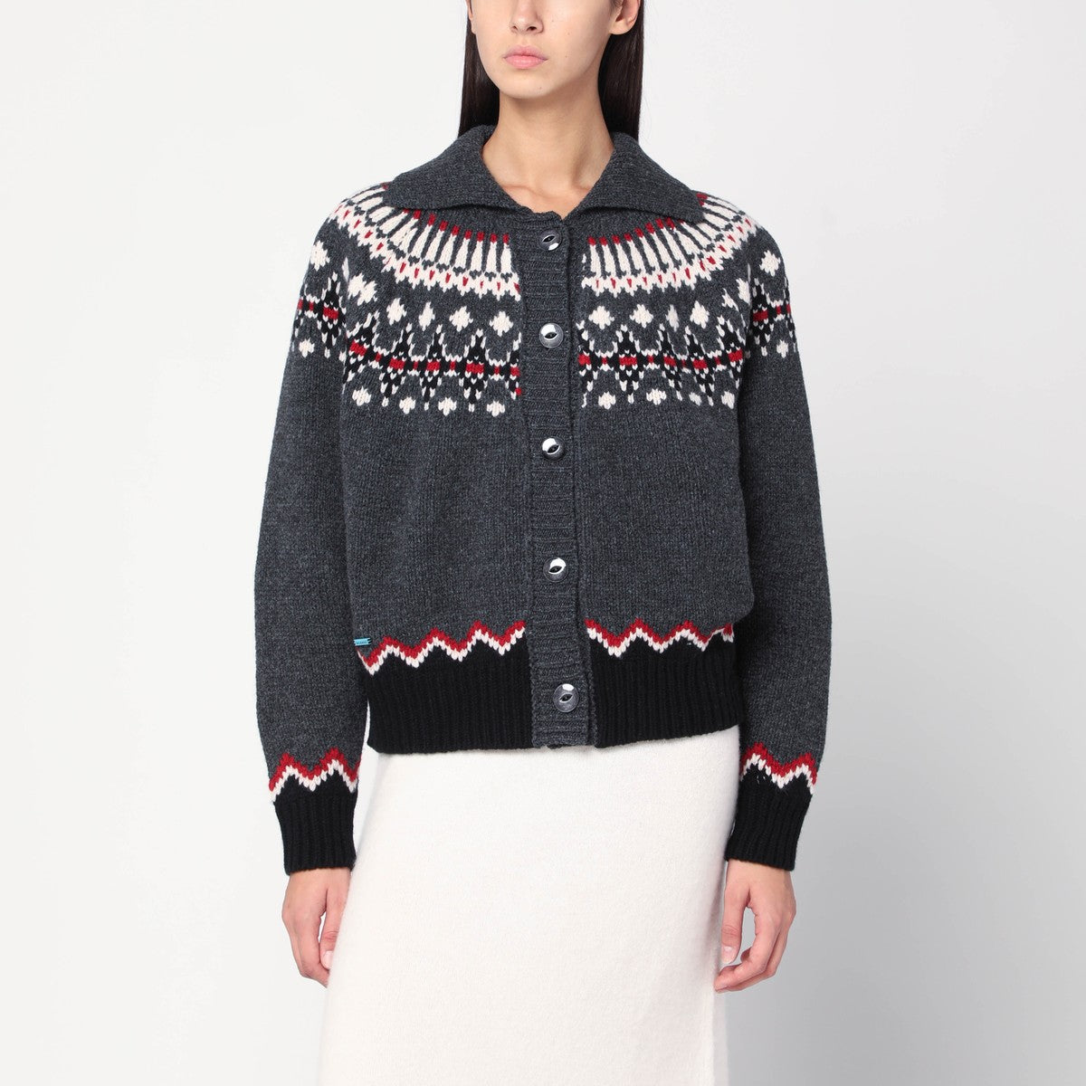 Alanui Grey Fair Isle patterned cardigan Alanui