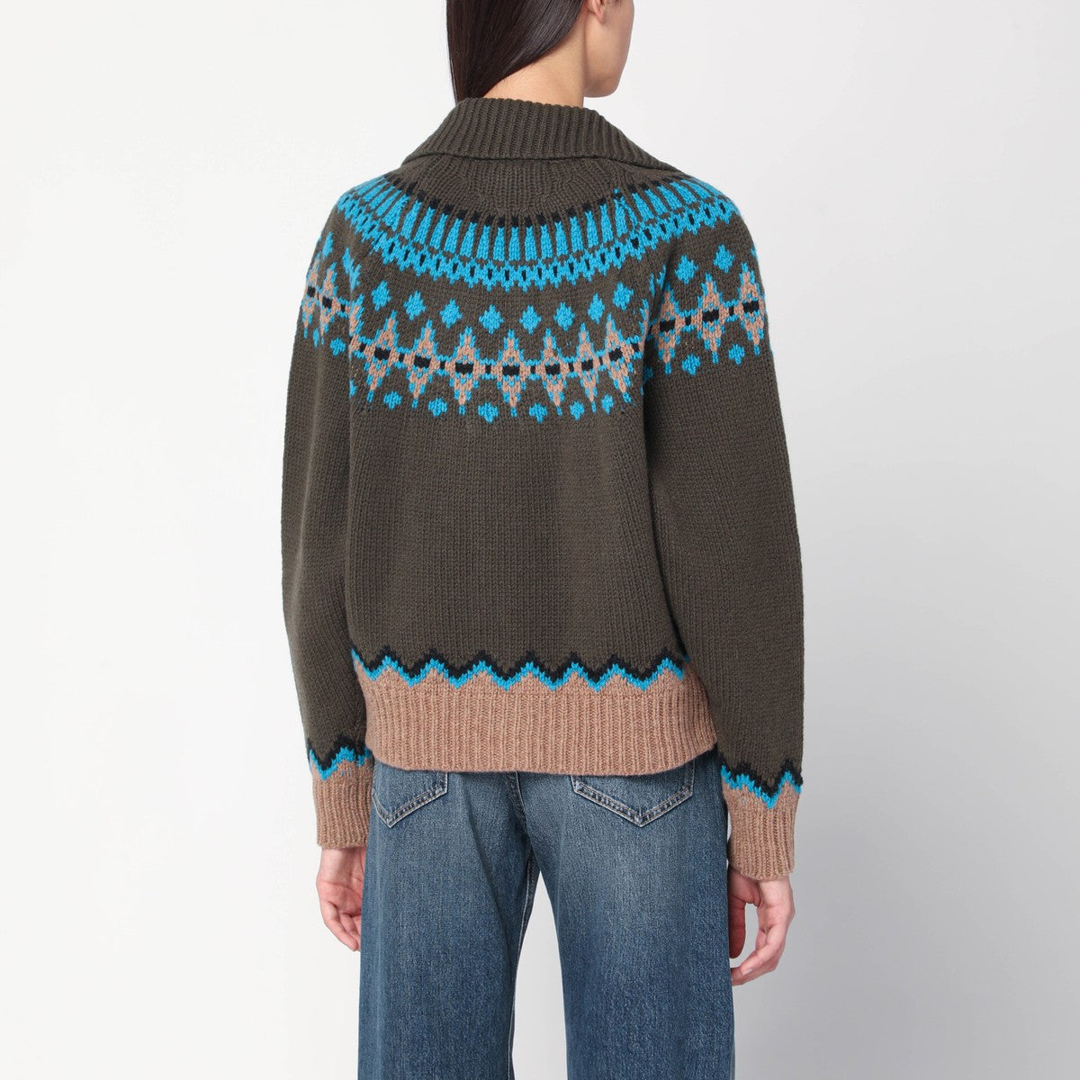 Alanui Olive green Fair Isle patterned cardigan Alanui