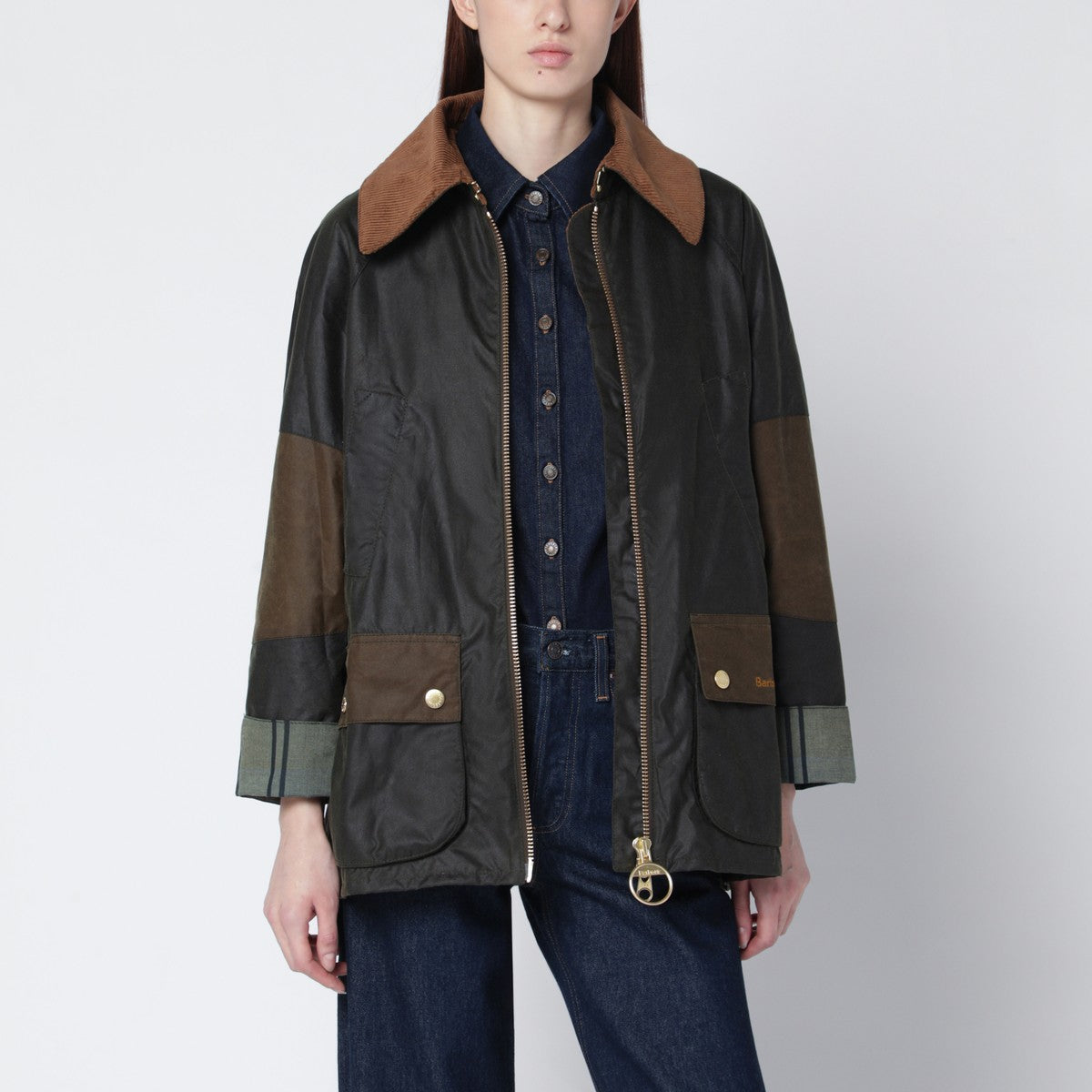 Barbour Allerston waxed jacket in olive green color-block Barbour