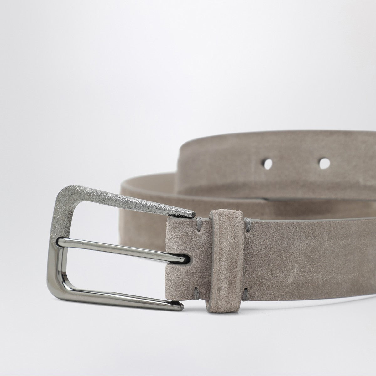 Brunello Cucinelli Greige suede leather belt Brunello Cucinelli