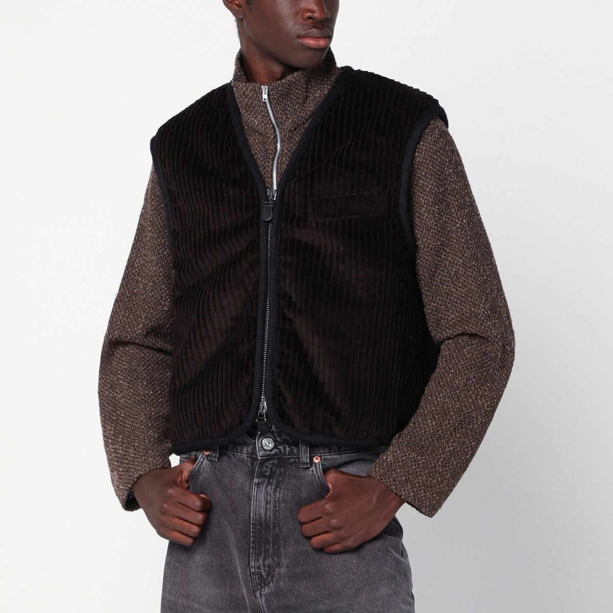 Our Legacy Brown ribbed velvet zip-up waistcoat Our Legacy