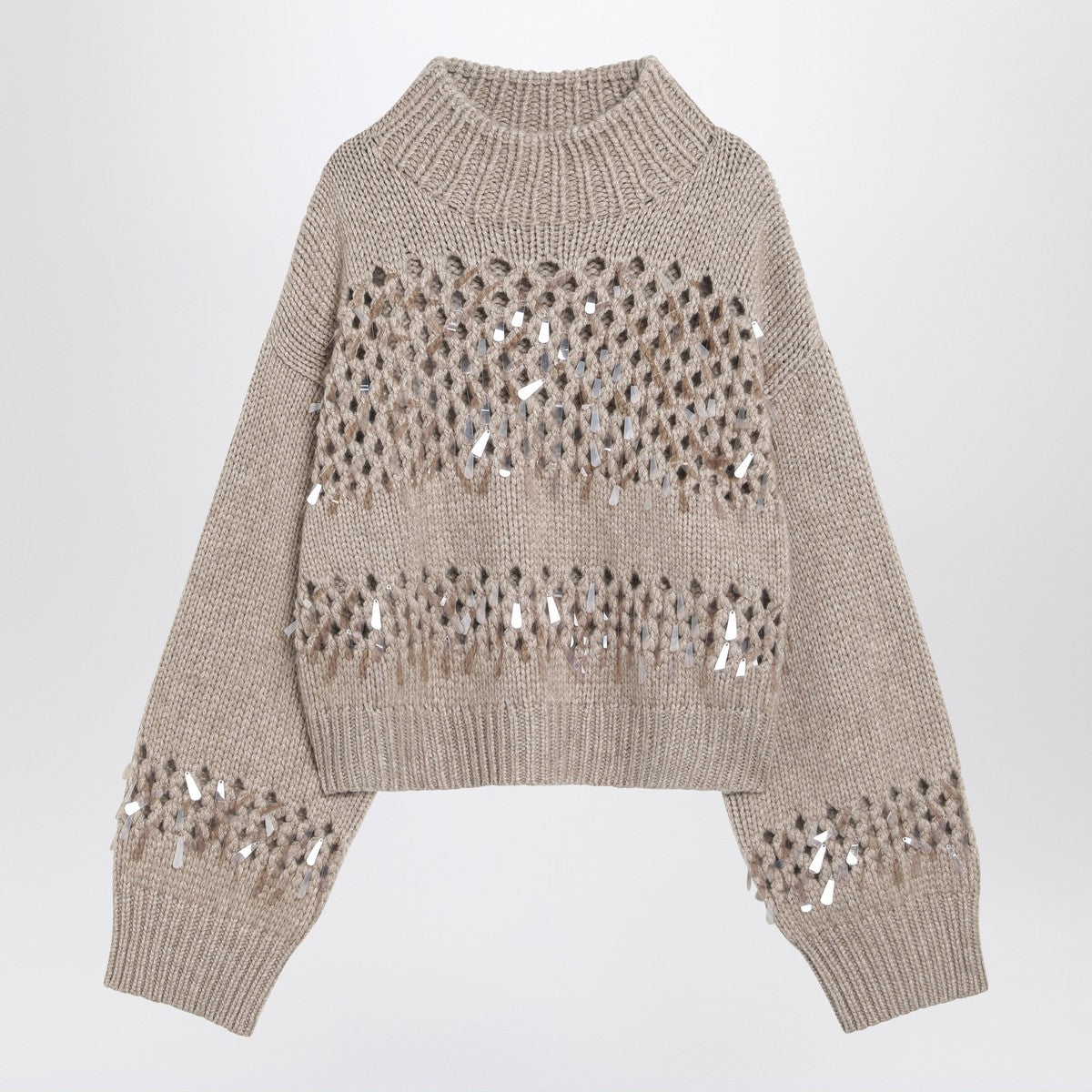 Brunello Cucinelli Brown openwork sweater with sequins Brunello Cucinelli