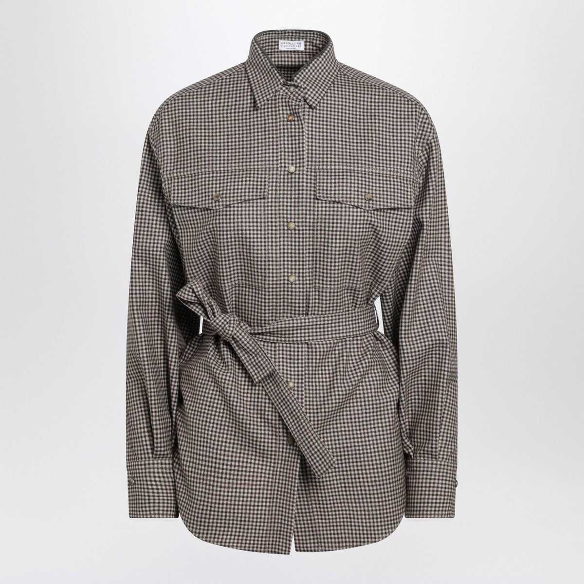 Brunello Cucinelli Check-pattern shirt with belt and Shiny Collar Detail Brunello Cucinelli