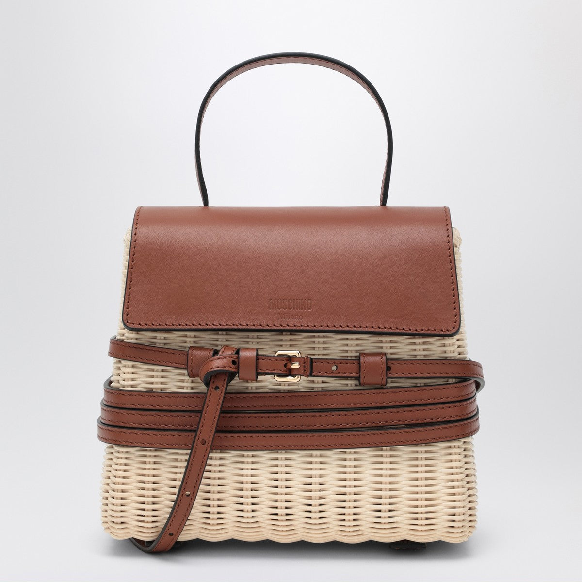 Moschino Tie Mie Bag in raffia and leather Moschino