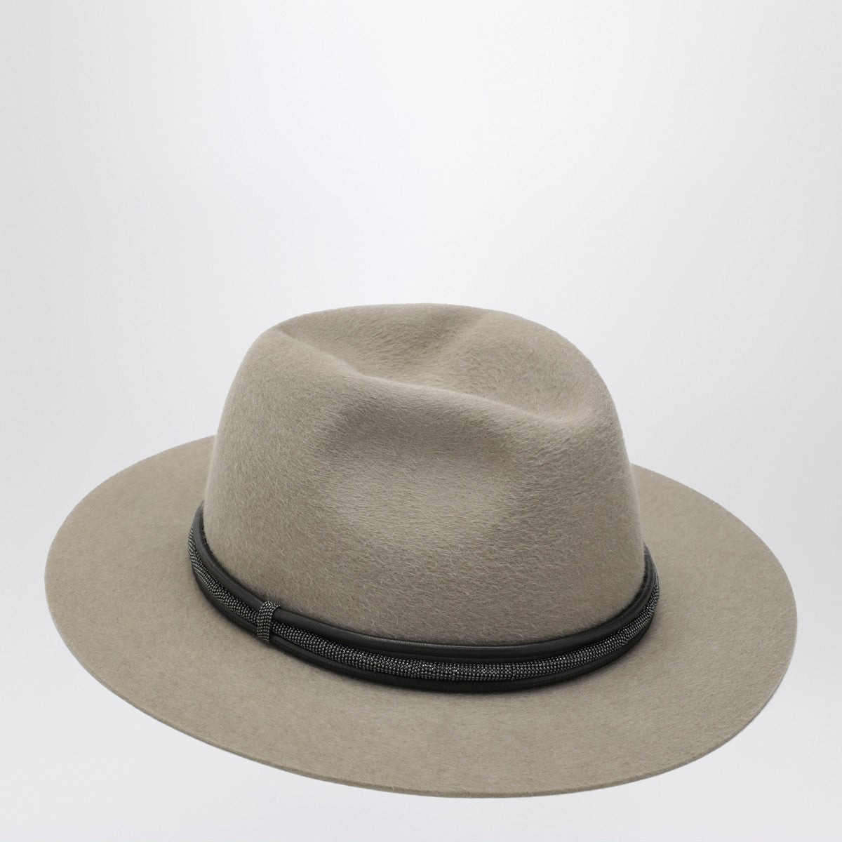 Brunello Cucinelli Taupe felt fedora with leather band Brunello Cucinelli