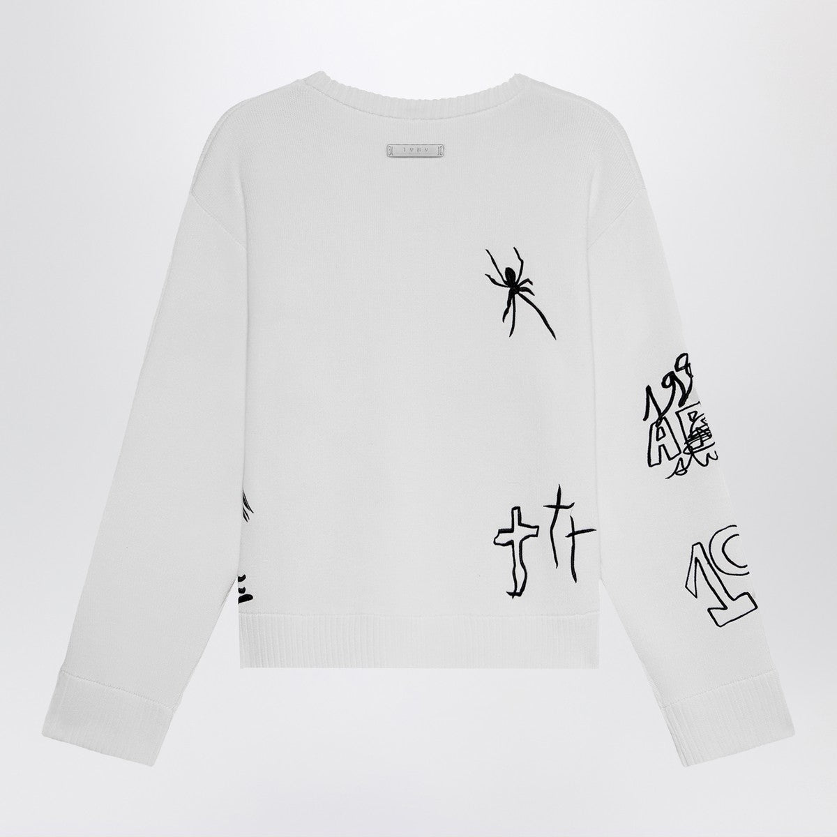 1989 STUDIO Embroidery crop knit round neck white 1989 STUDIO