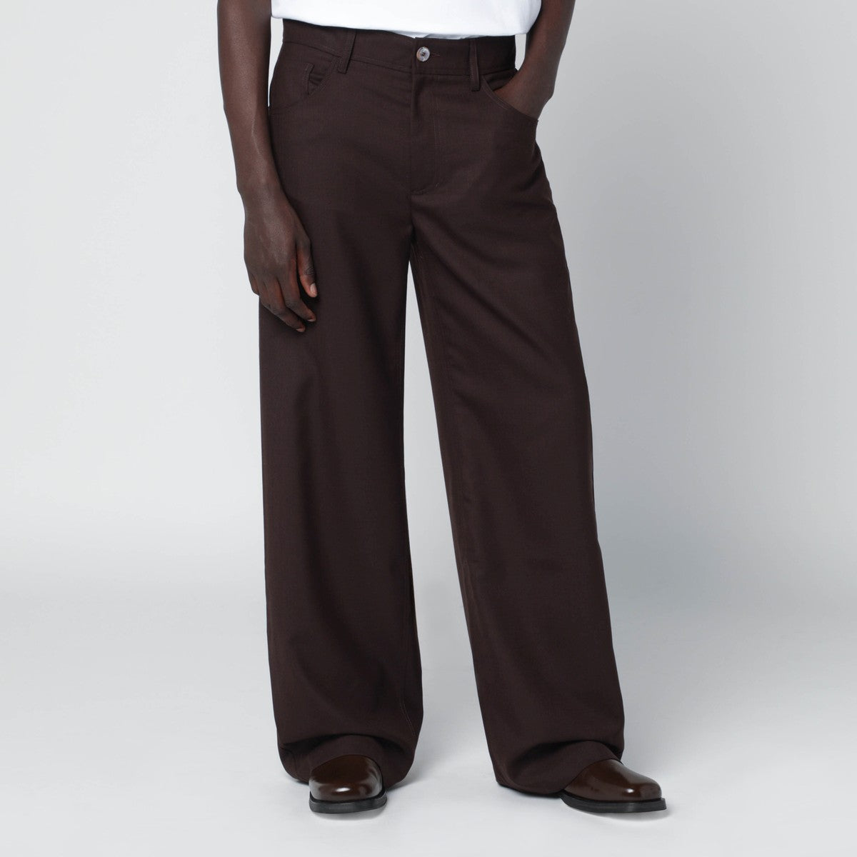 Séfr Jiro mud-colored trousers in wool blend twill Séfr