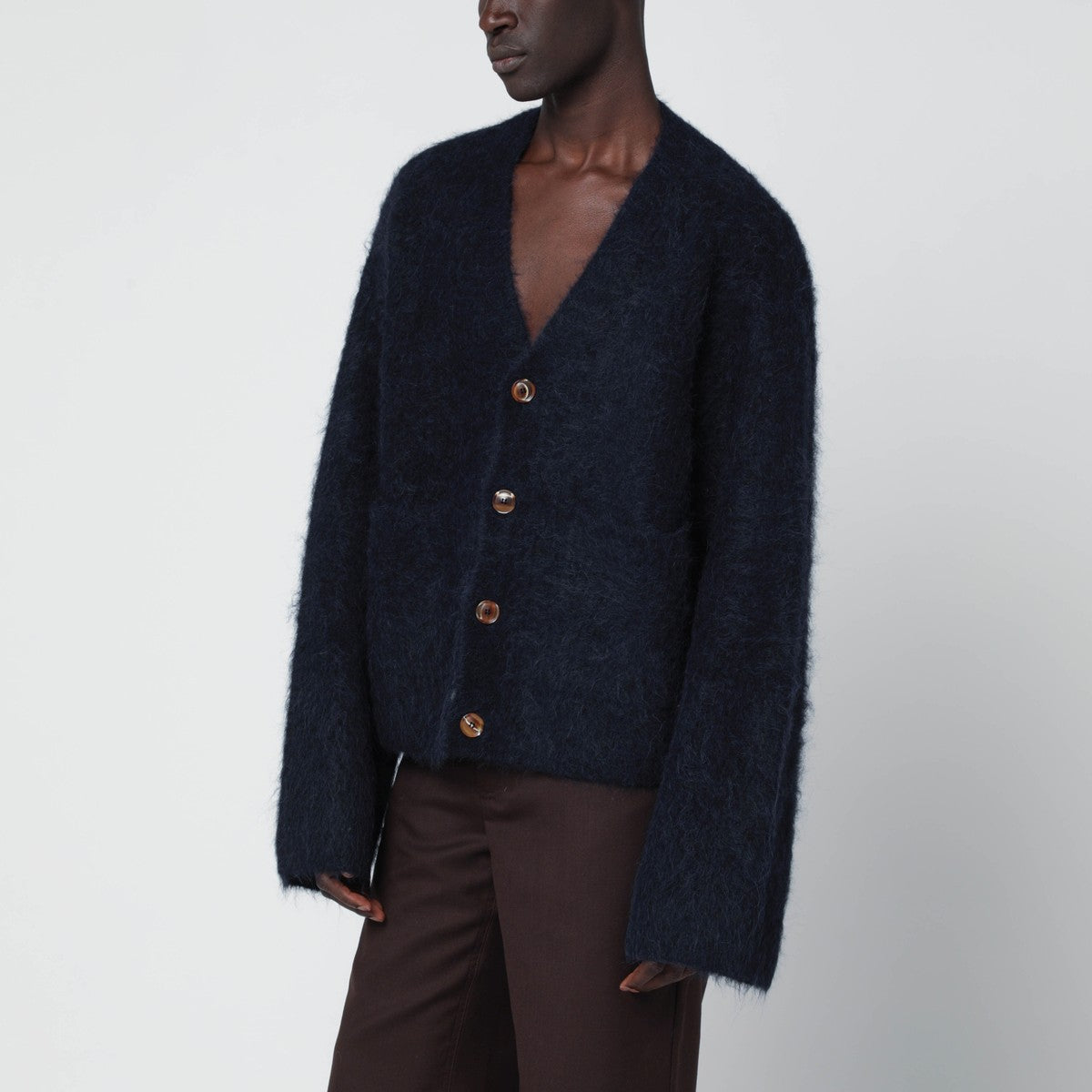 Séfr Lee blue cardigan in textured alpaca yarn Séfr