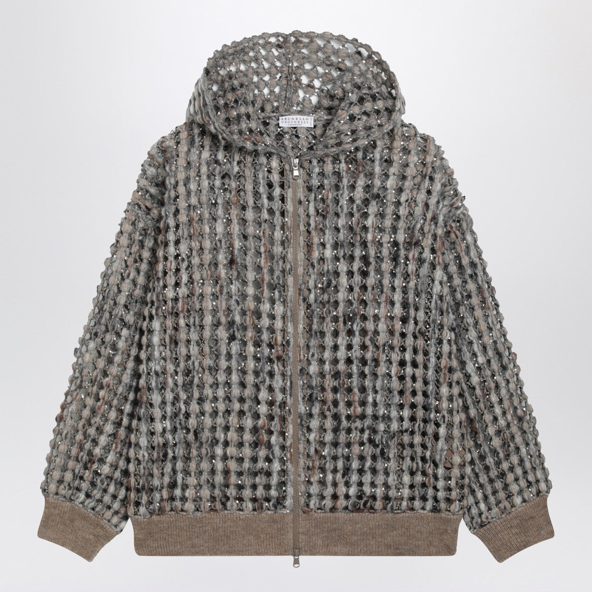 Brunello Cucinelli Camel Balloon Net Embroidery cardigan Brunello Cucinelli